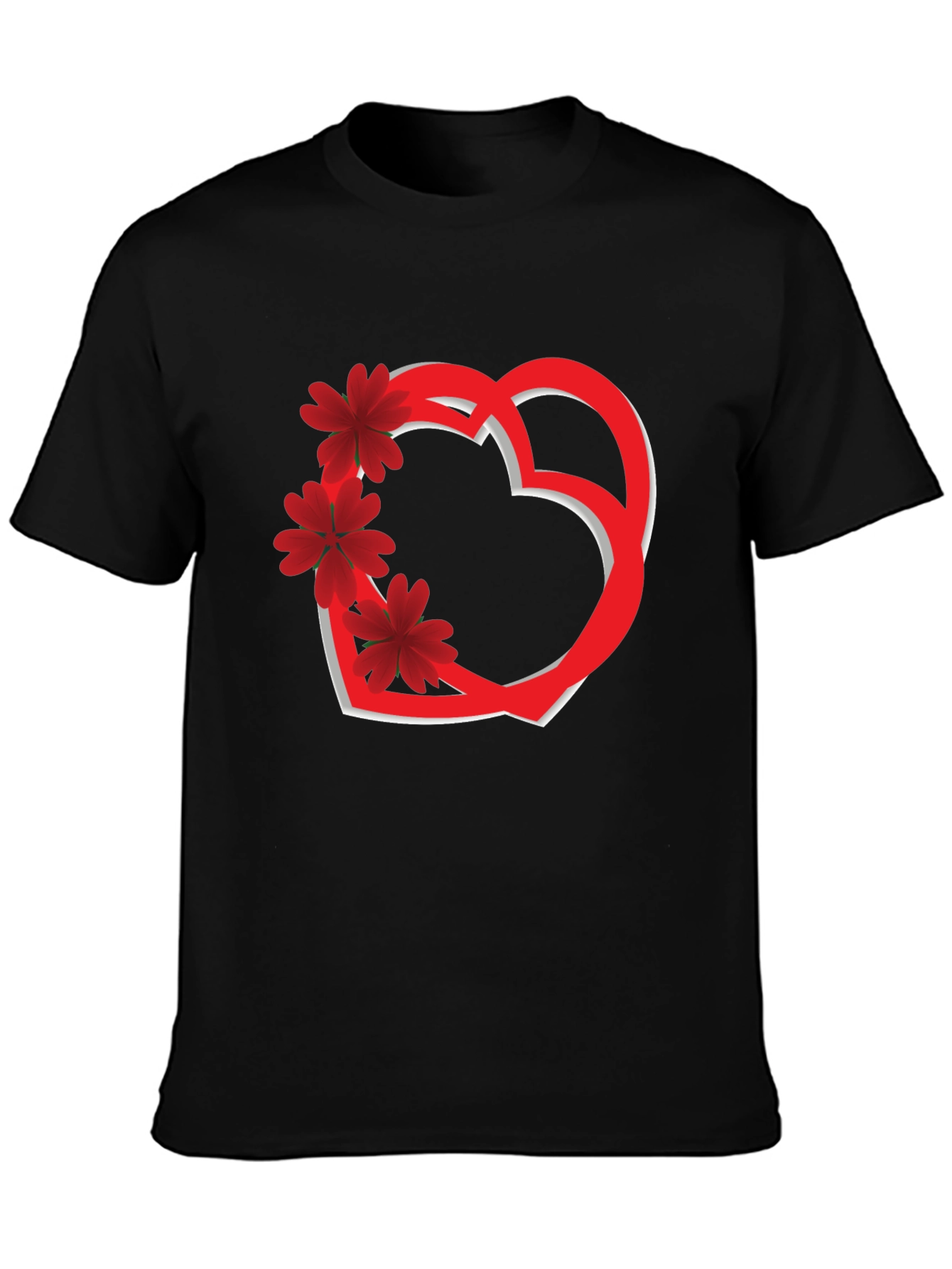 Heart & Flowers Graphic Tee - Black