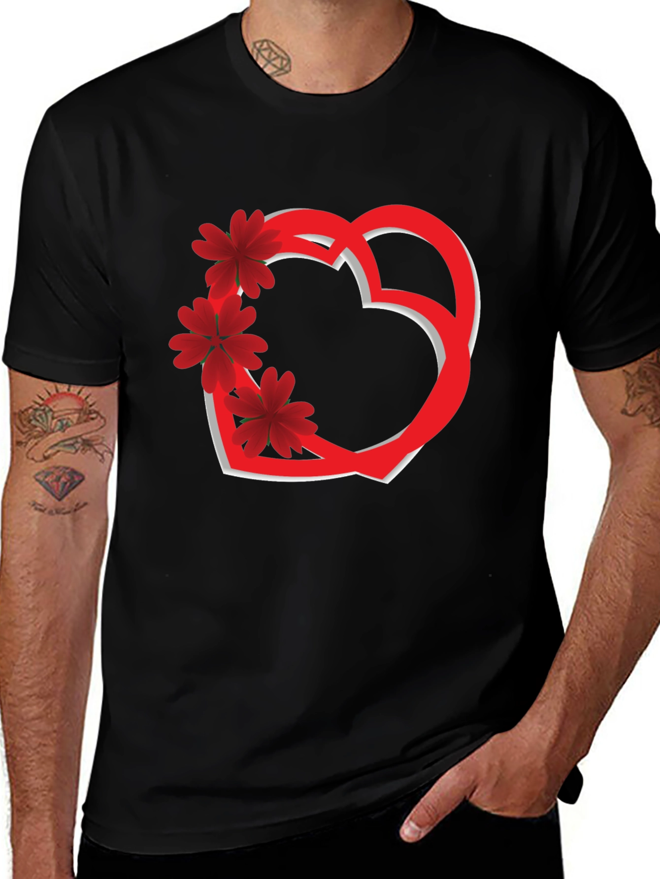 Heart & Flowers Graphic Tee - Black