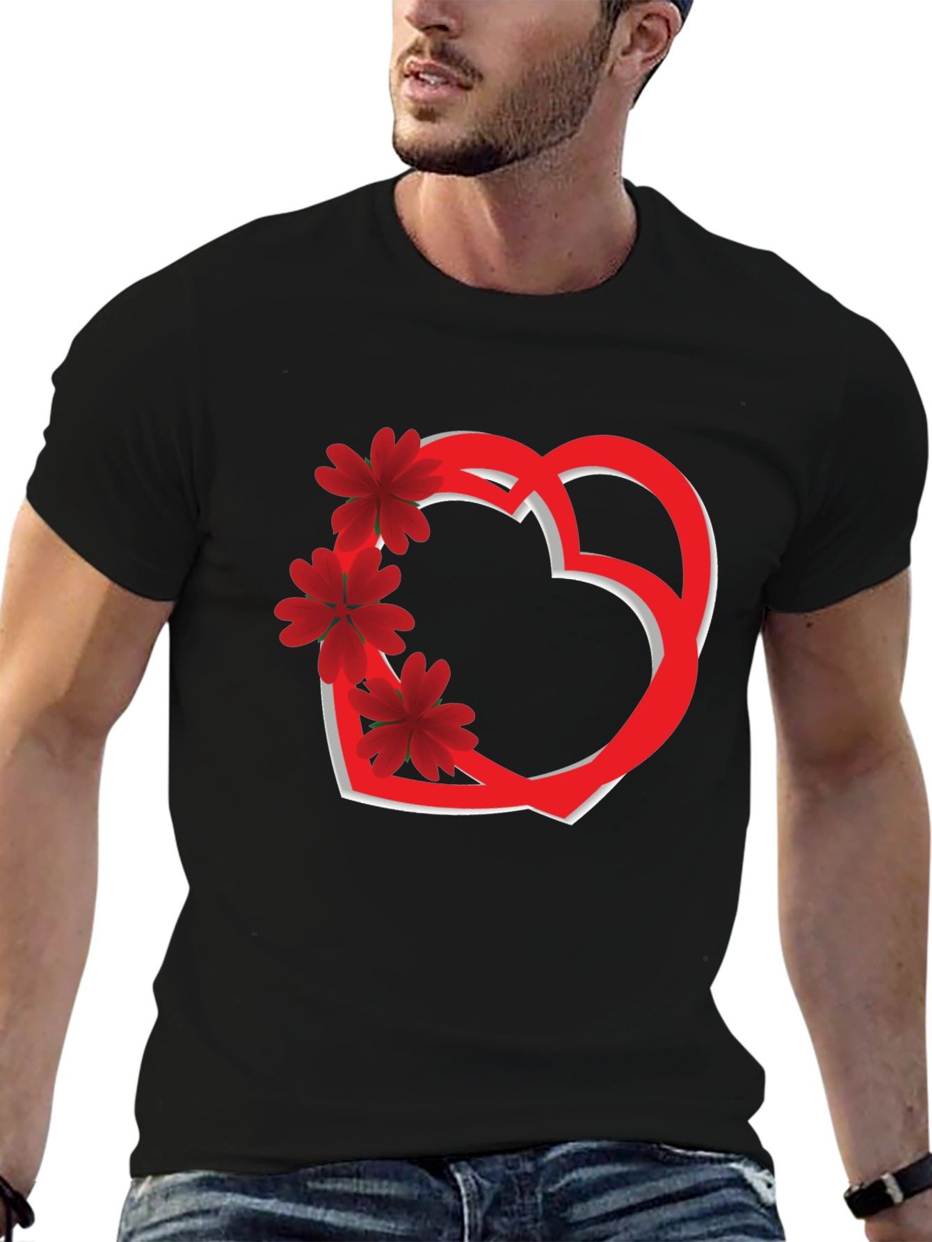 Heart & Flowers Graphic Tee - Black