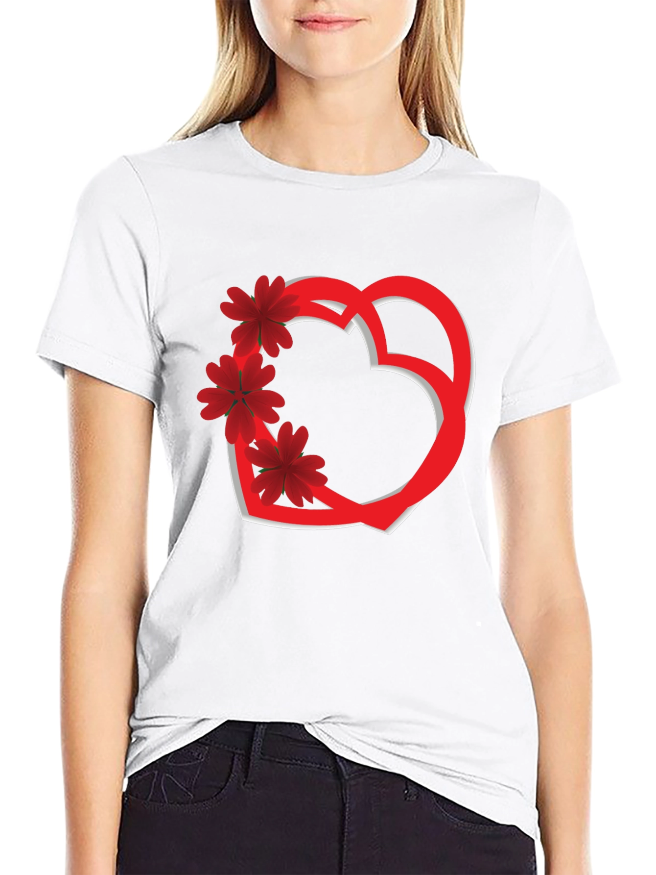 Heart & Flowers Graphic Tee - Black