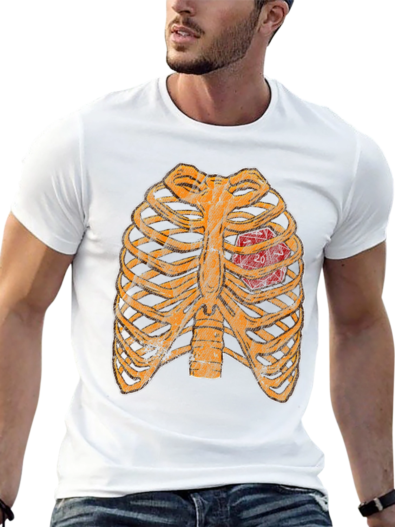 D20 Heartbeat T-Shirt - Gamer Ribcage Graphic Tee