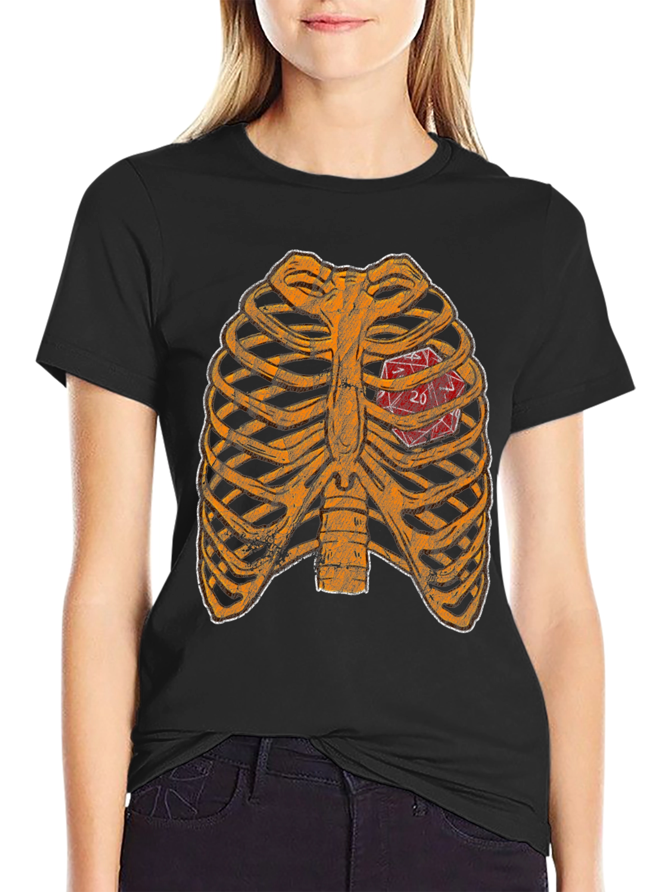 D20 Heartbeat T-Shirt - Gamer Ribcage Graphic Tee