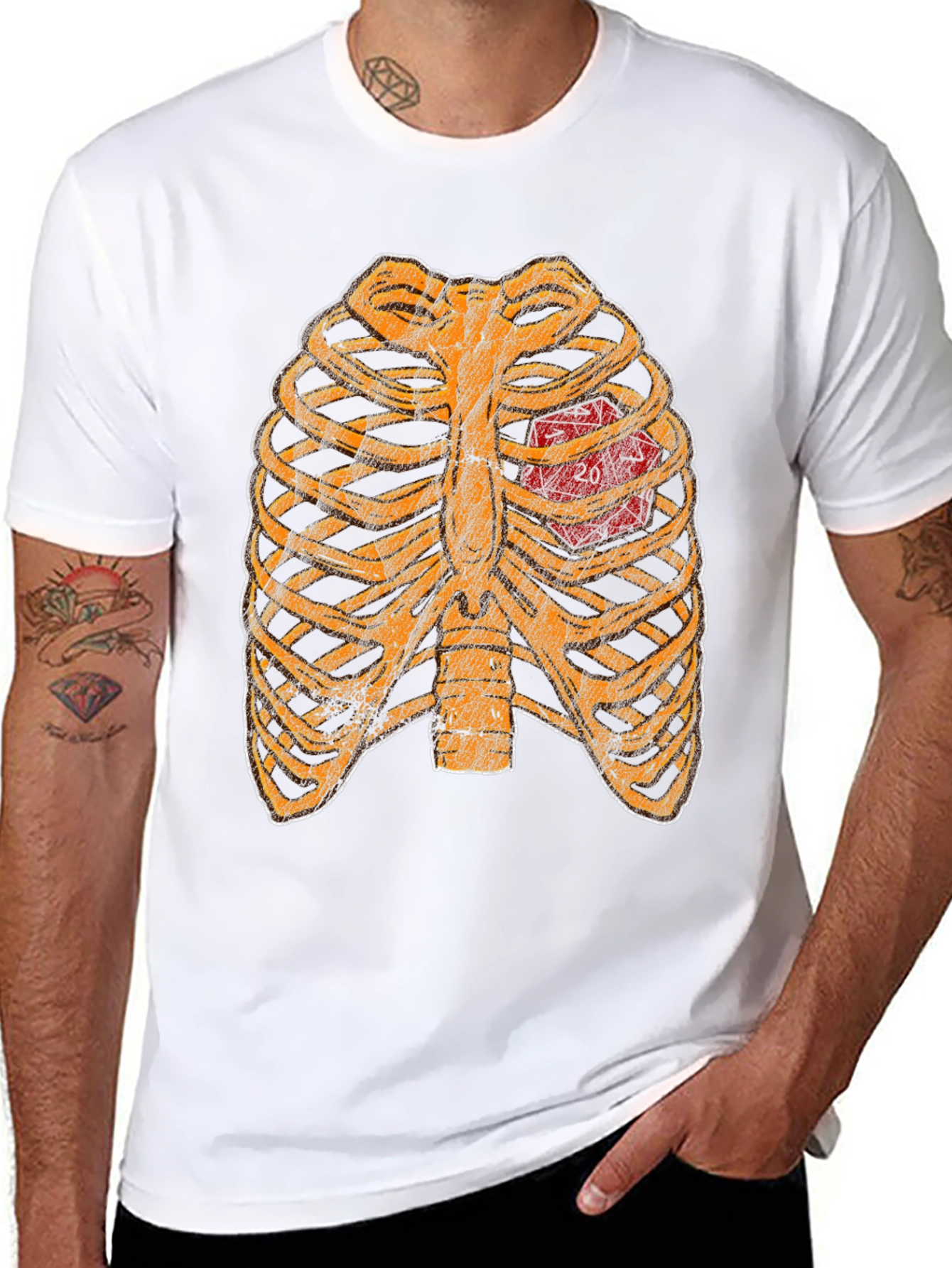 D20 Heartbeat T-Shirt - Gamer Ribcage Graphic Tee