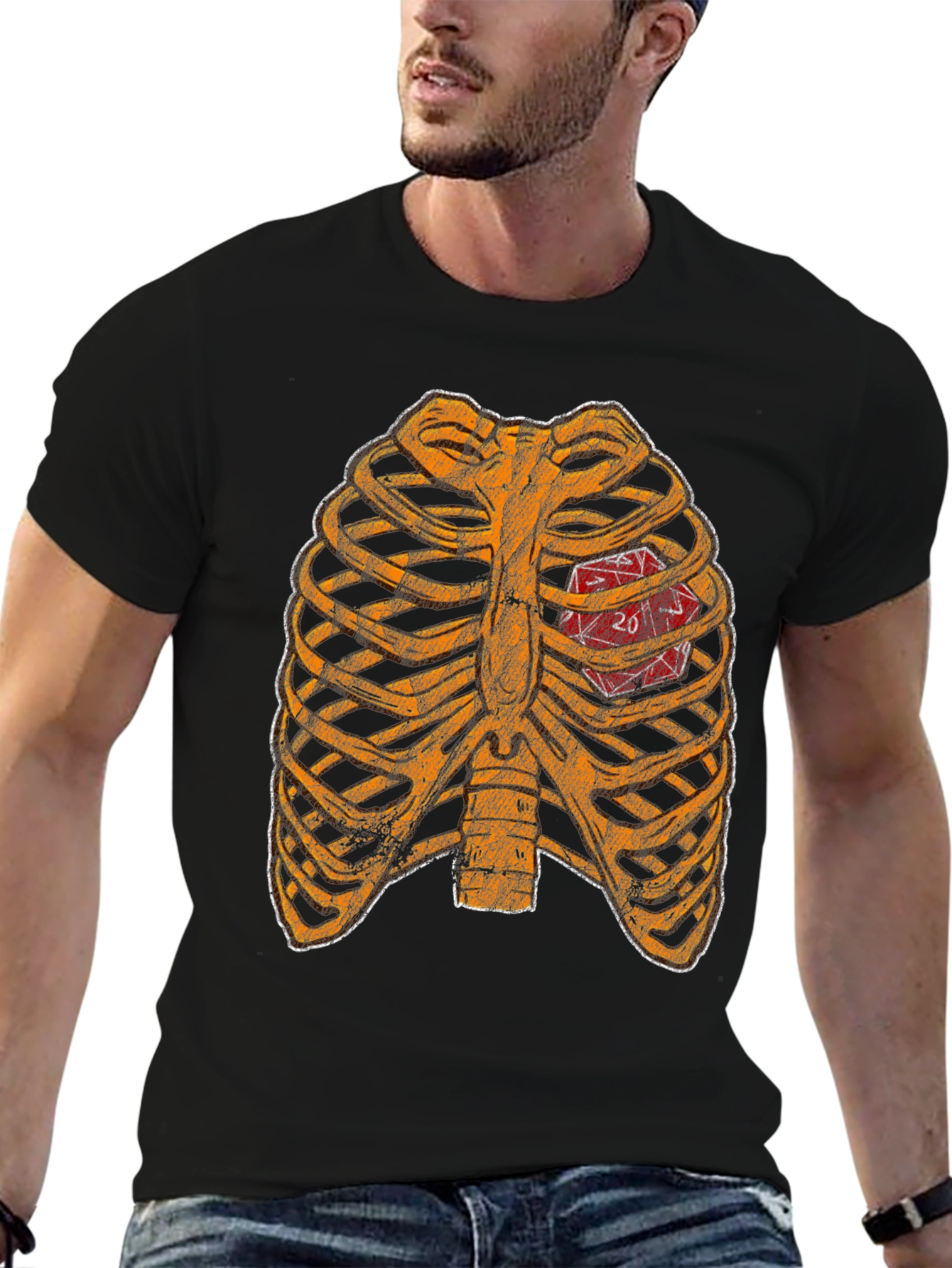 D20 Heartbeat T-Shirt - Gamer Ribcage Graphic Tee