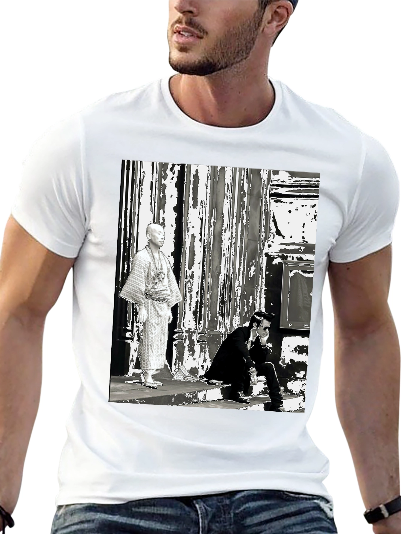Stylish Black T-Shirt with Retro Street Scene Print