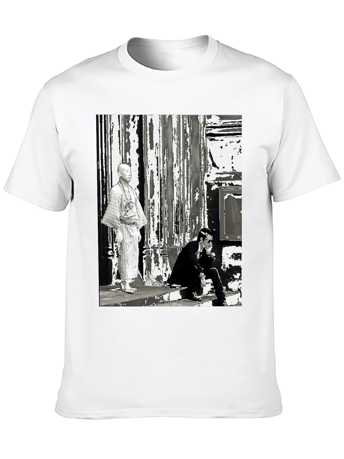 Stylish Black T-Shirt with Retro Street Scene Print