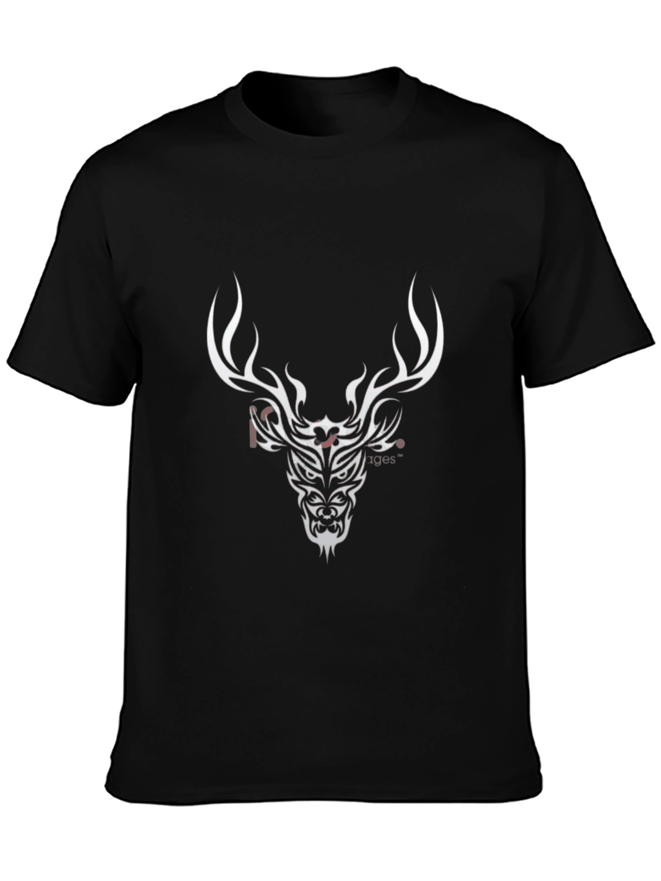 Black T-Shirt with Deer Tribal Design