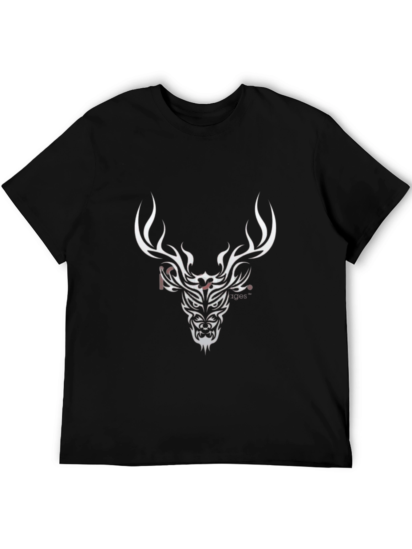 Black T-Shirt with Deer Tribal Design