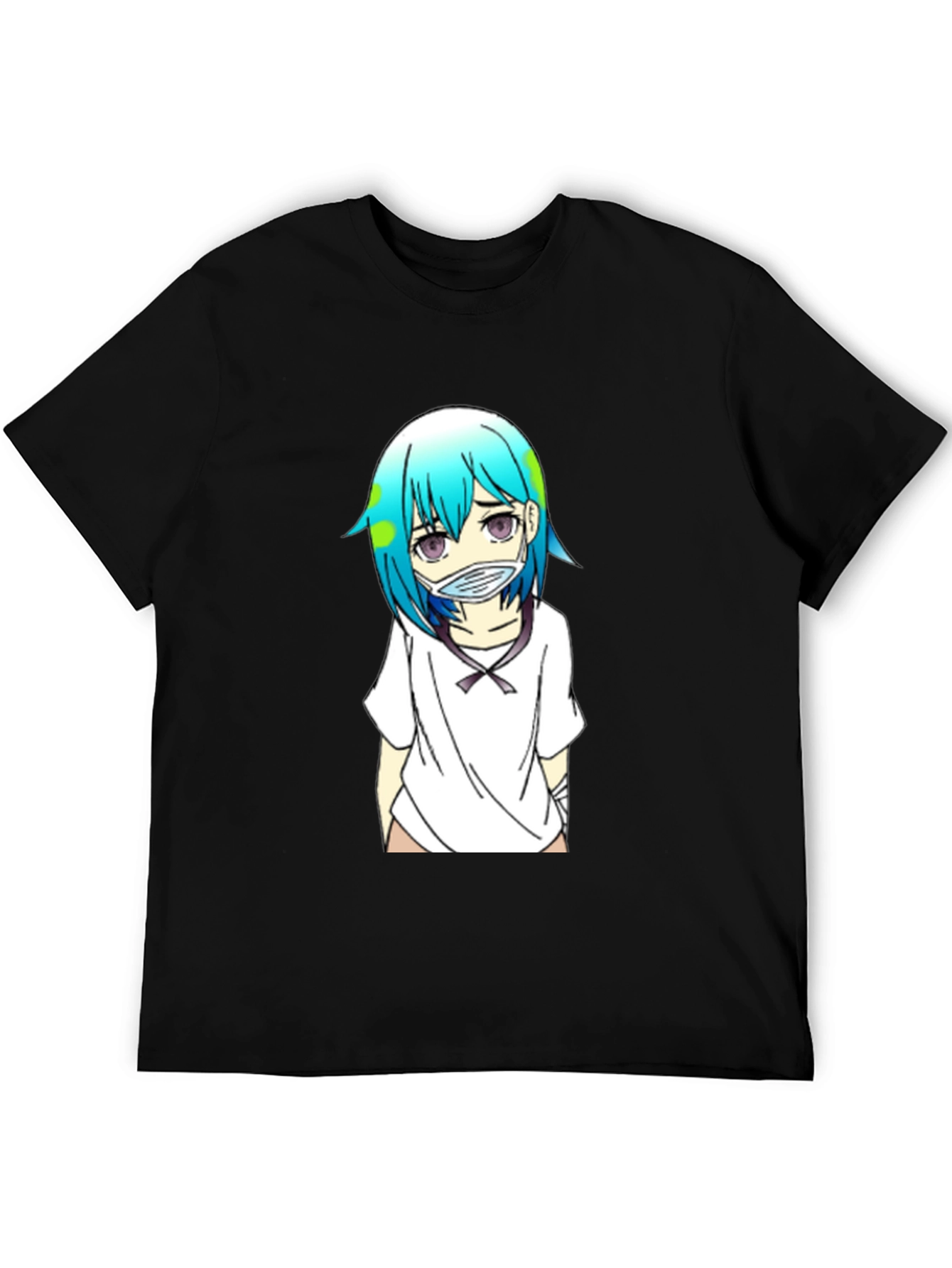 Earth-chan Masked Anime Graphic Black T-Shirt