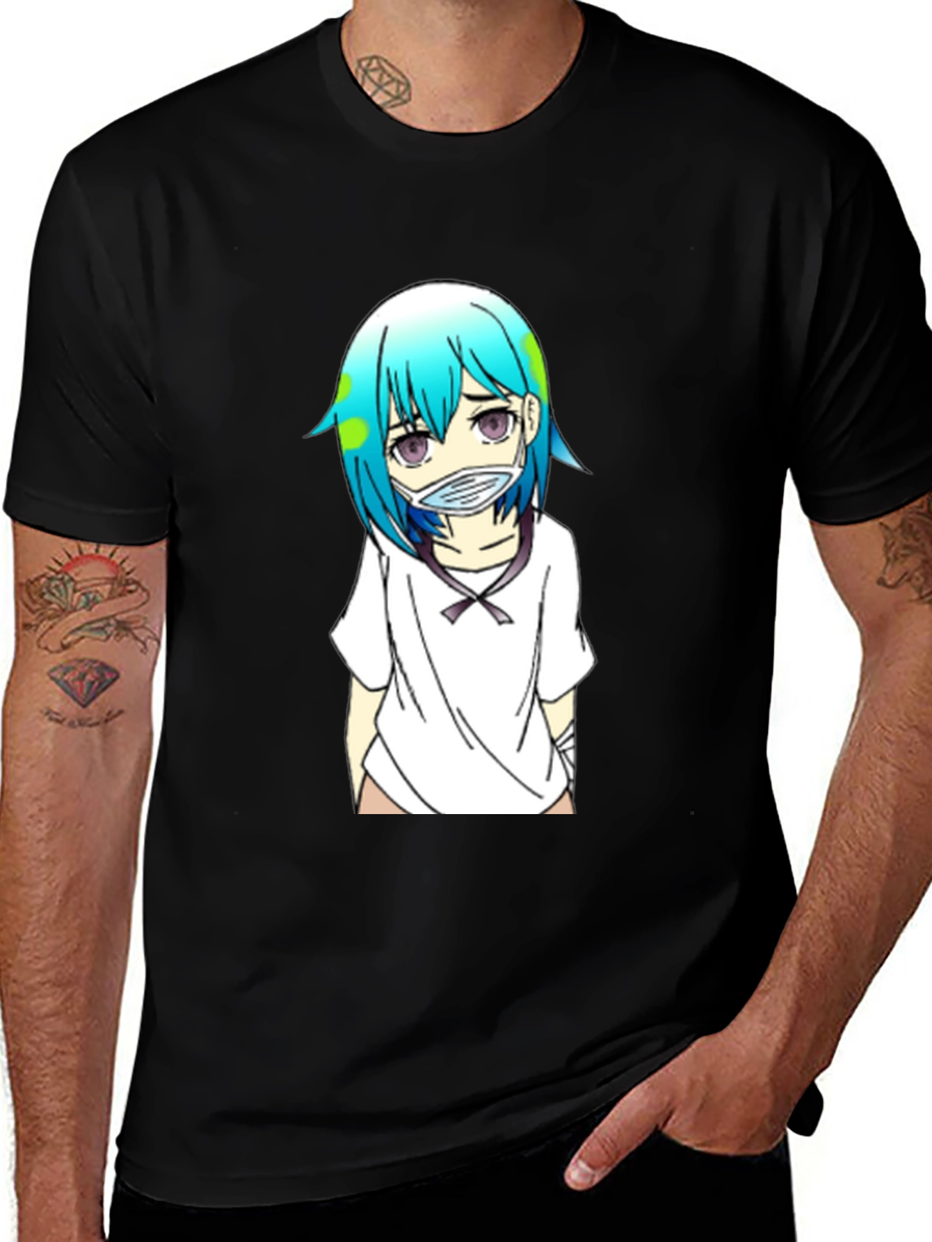 Earth-chan Masked Anime Graphic Black T-Shirt