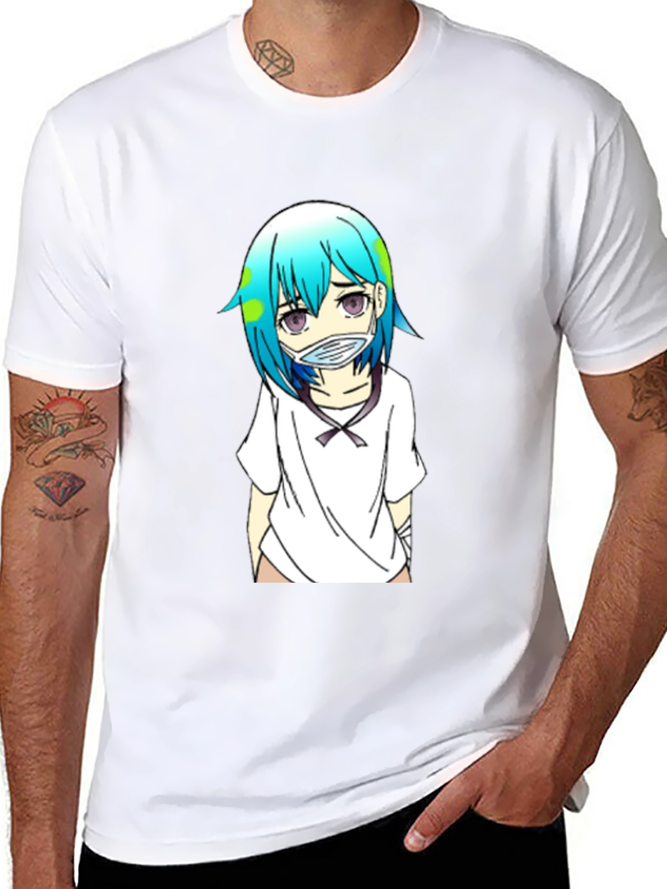 Earth-chan Masked Anime Graphic Black T-Shirt