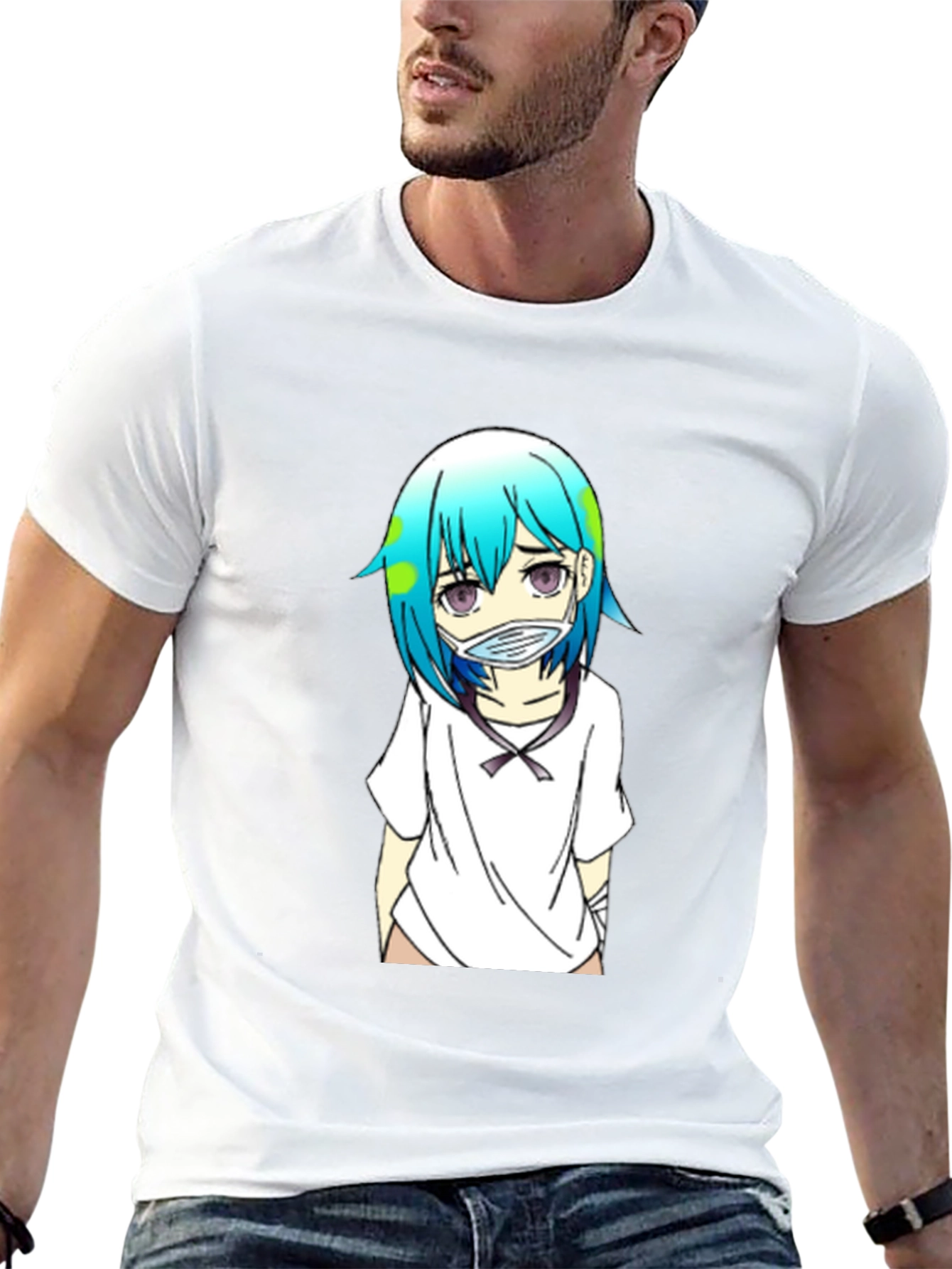 Earth-chan Masked Anime Graphic Black T-Shirt