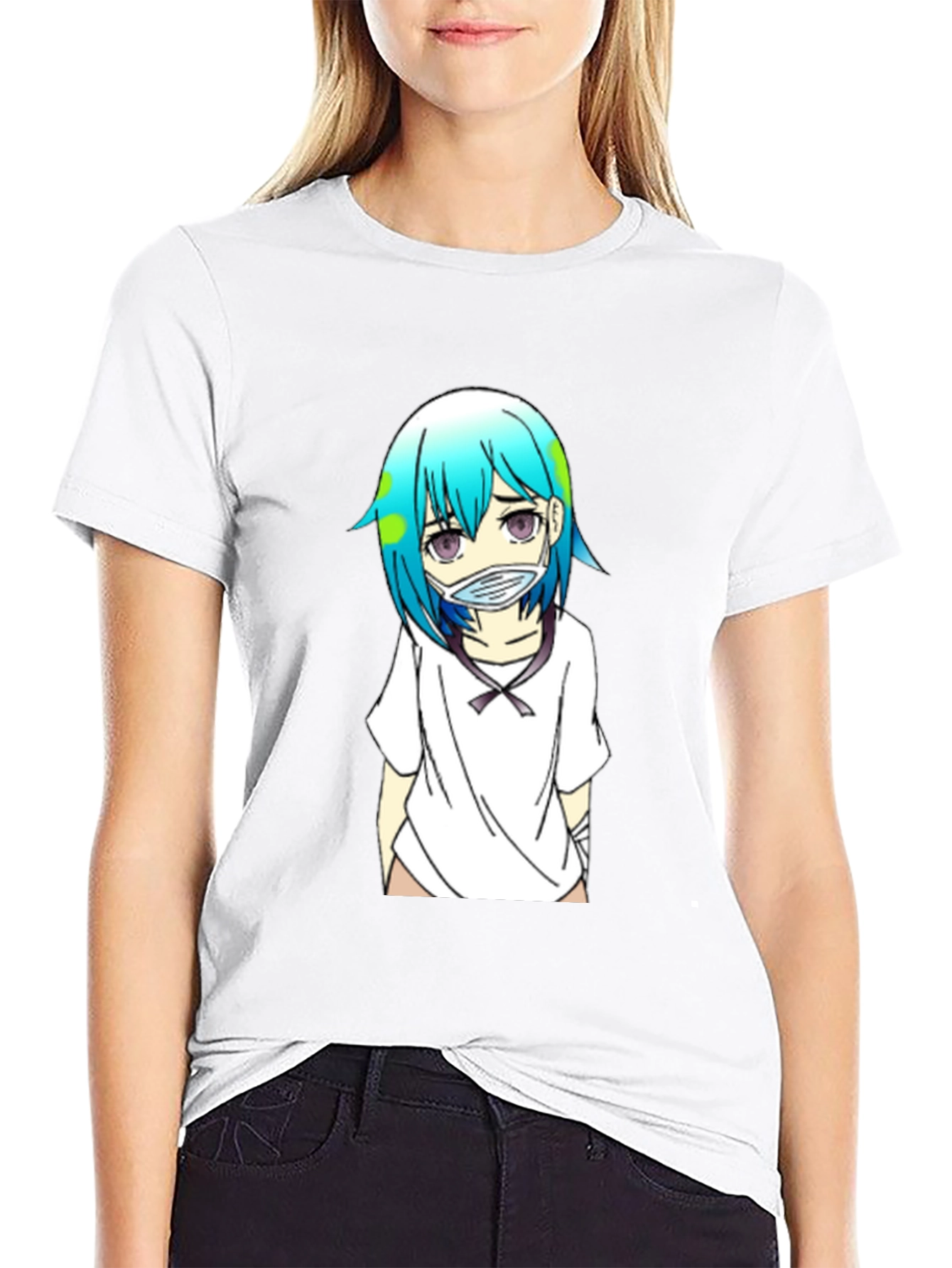 Earth-chan Masked Anime Graphic Black T-Shirt