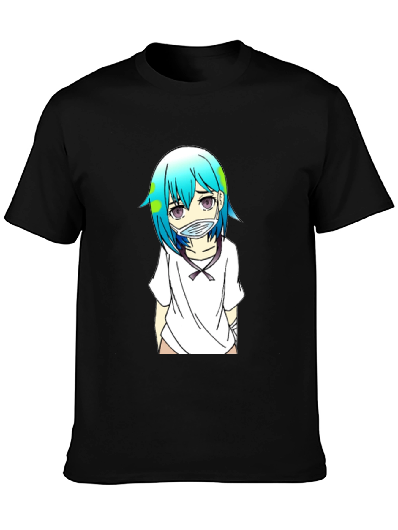 Earth-chan Masked Anime Graphic Black T-Shirt