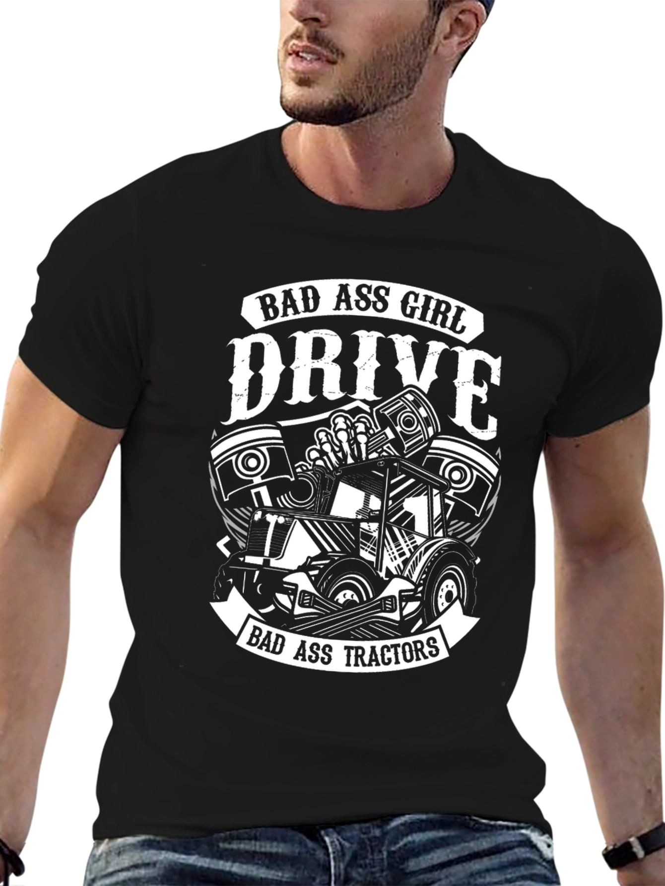 Bad Ass Girl Drive Tractors Black Tee