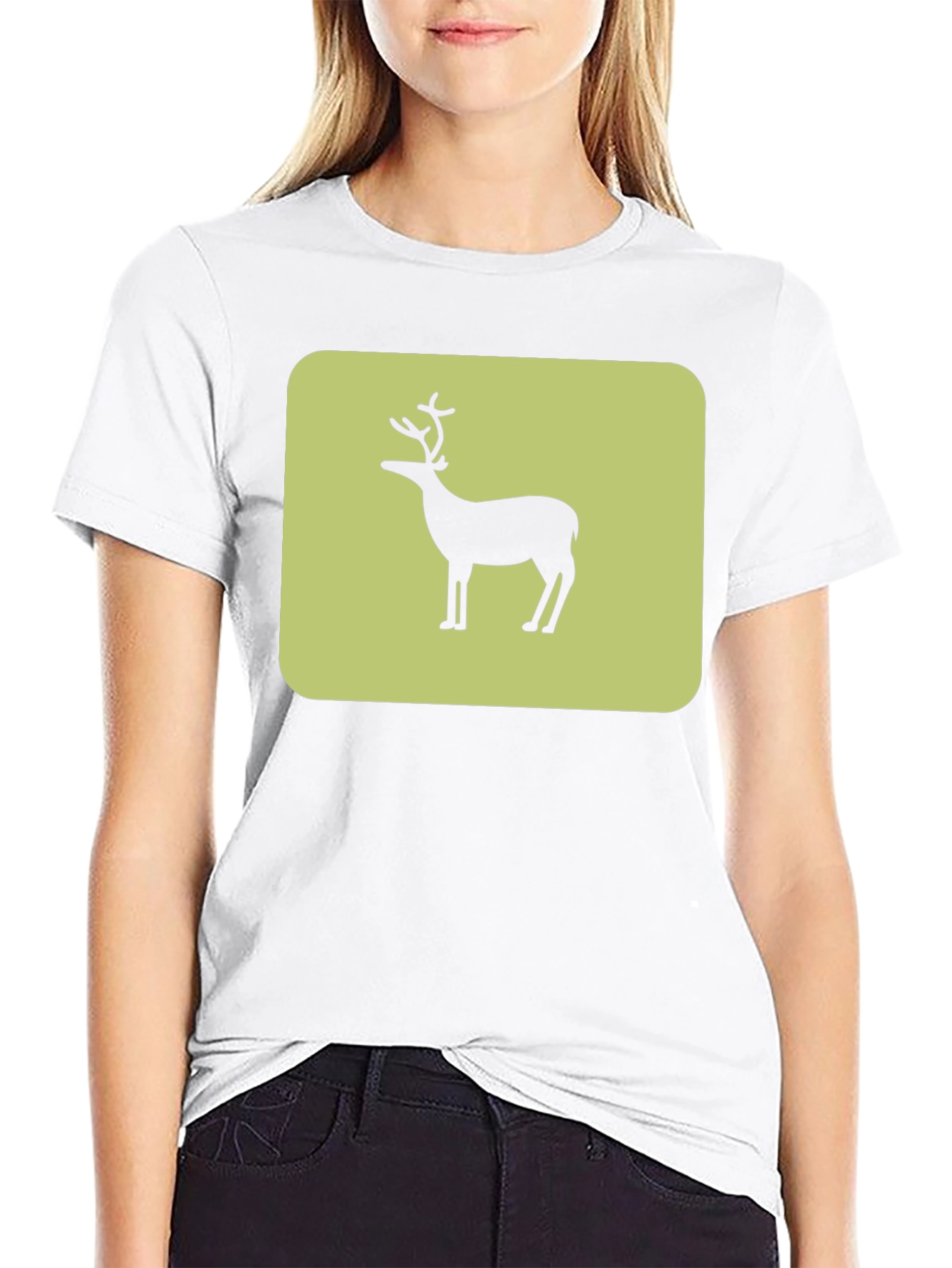 Deer Silhouette Graphic Tee - Black Cotton Blend