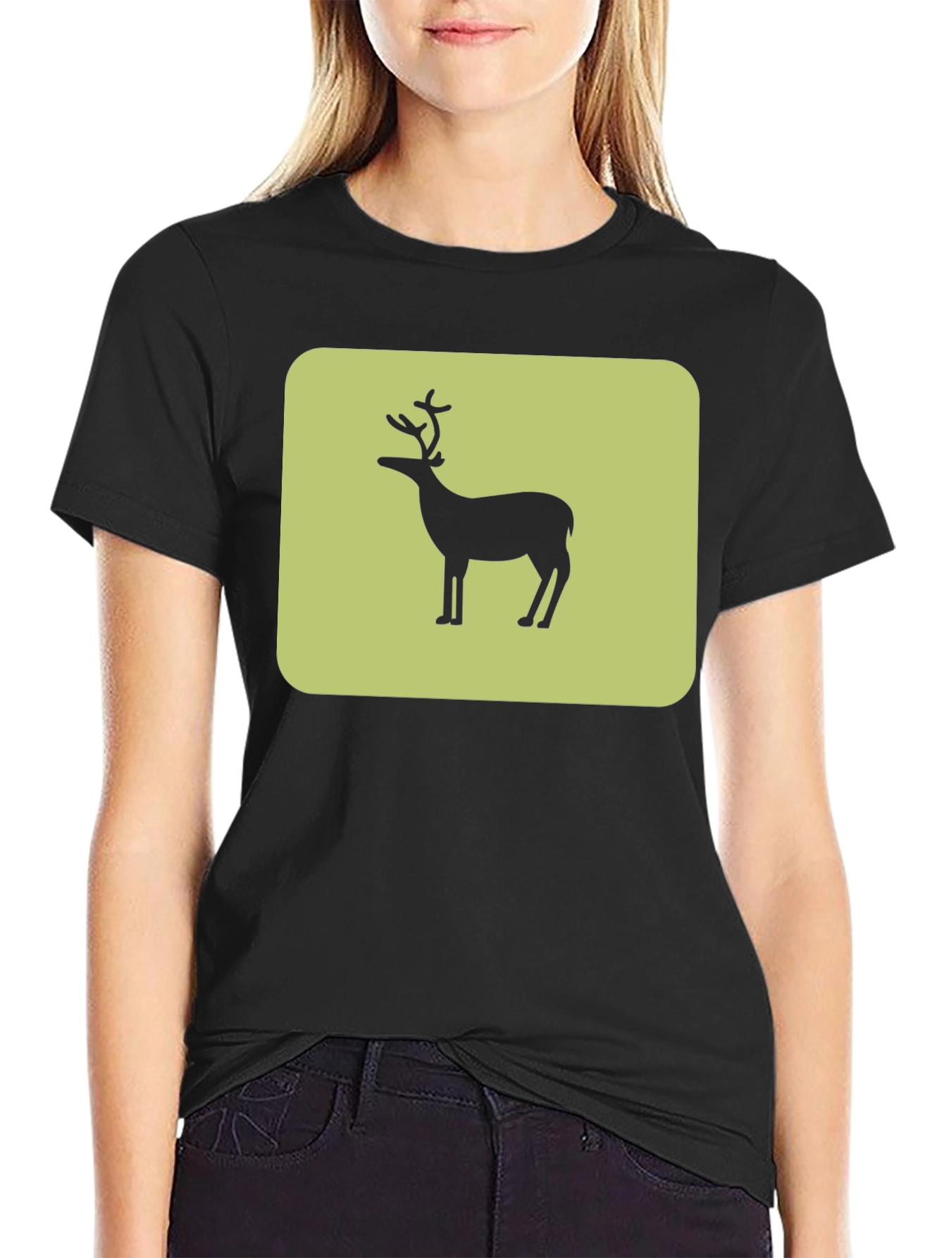 Deer Silhouette Graphic Tee - Black Cotton Blend