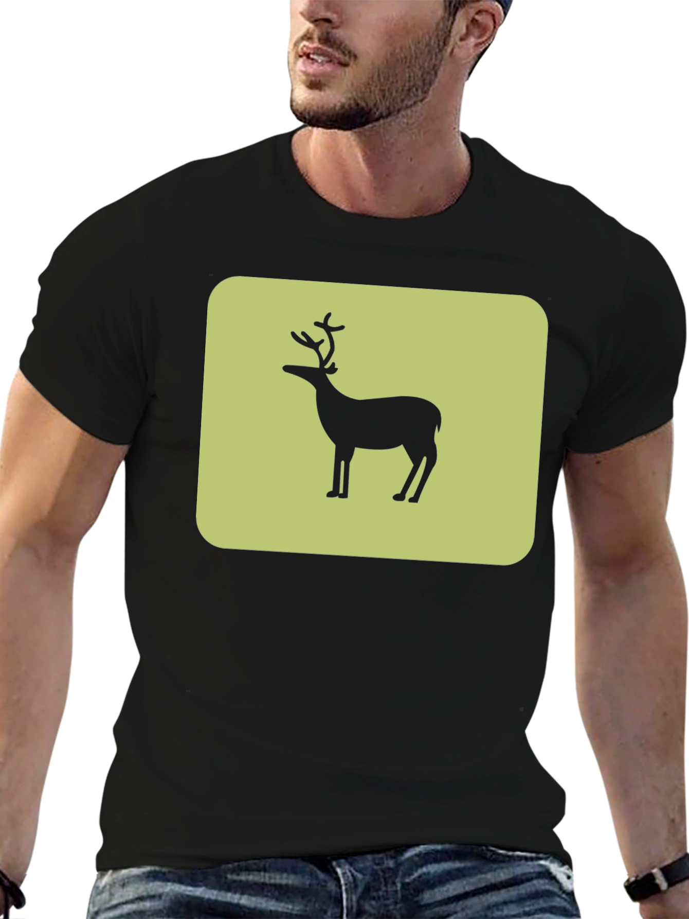 Deer Silhouette Graphic Tee - Black Cotton Blend