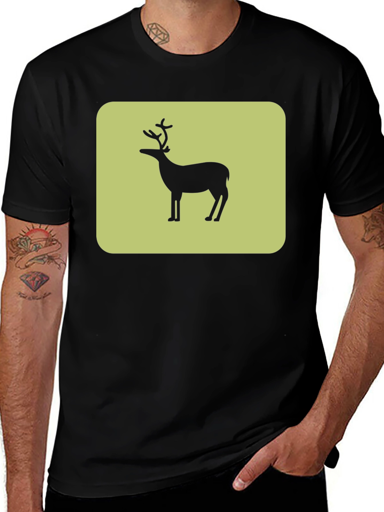 Deer Silhouette Graphic Tee - Black Cotton Blend
