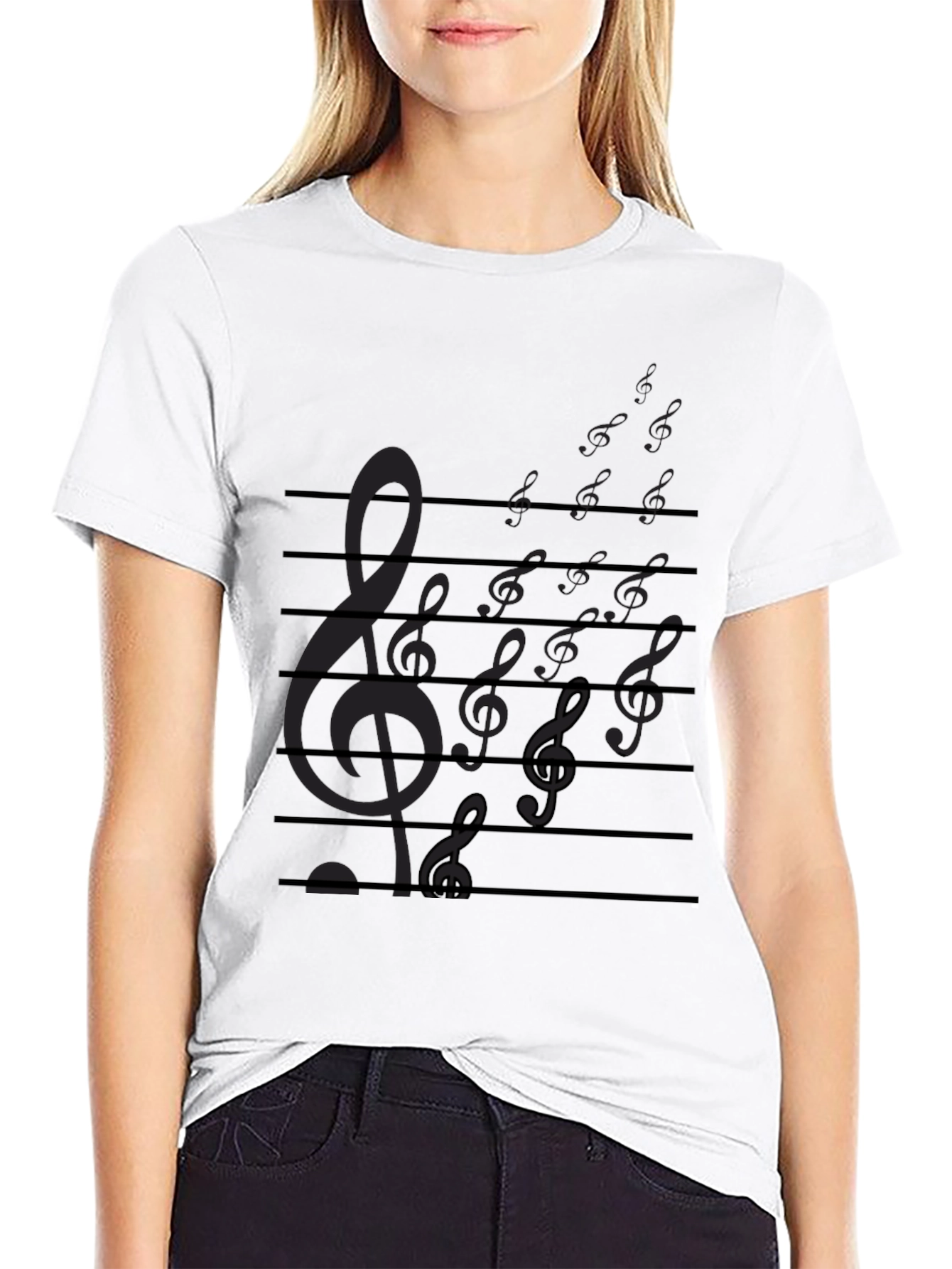 Musical Notes Staff Graphic Print Tee - Black