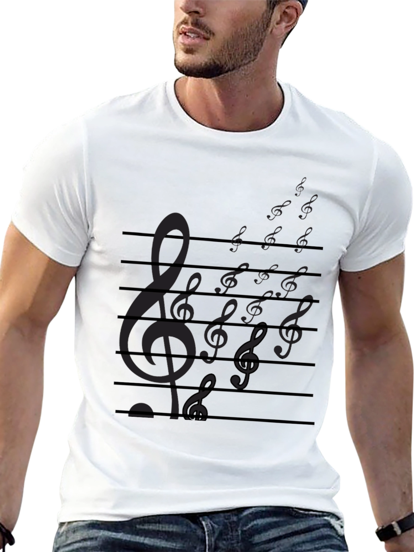 Musical Notes Staff Graphic Print Tee - Black