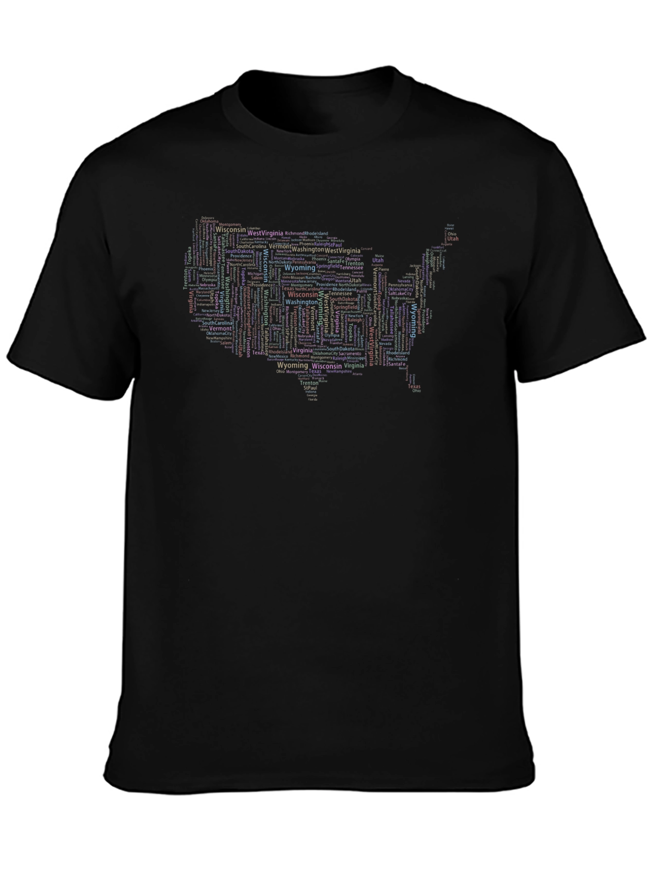 USA States Typography T-Shirt - Black