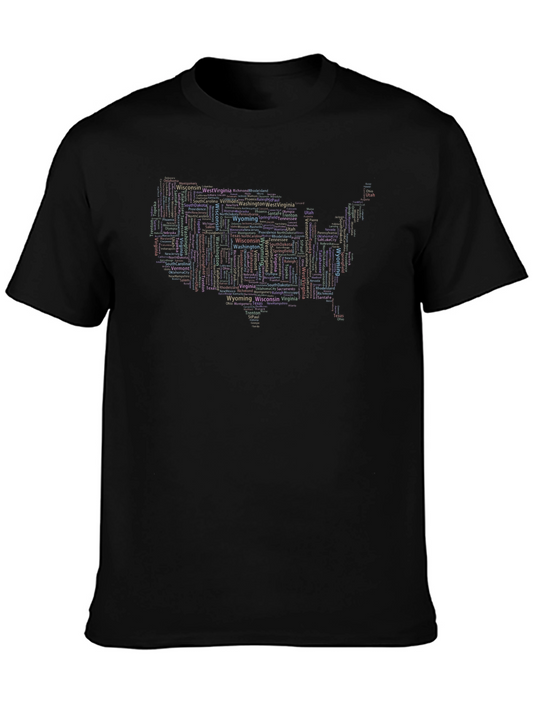 USA States Typography T-Shirt - Black