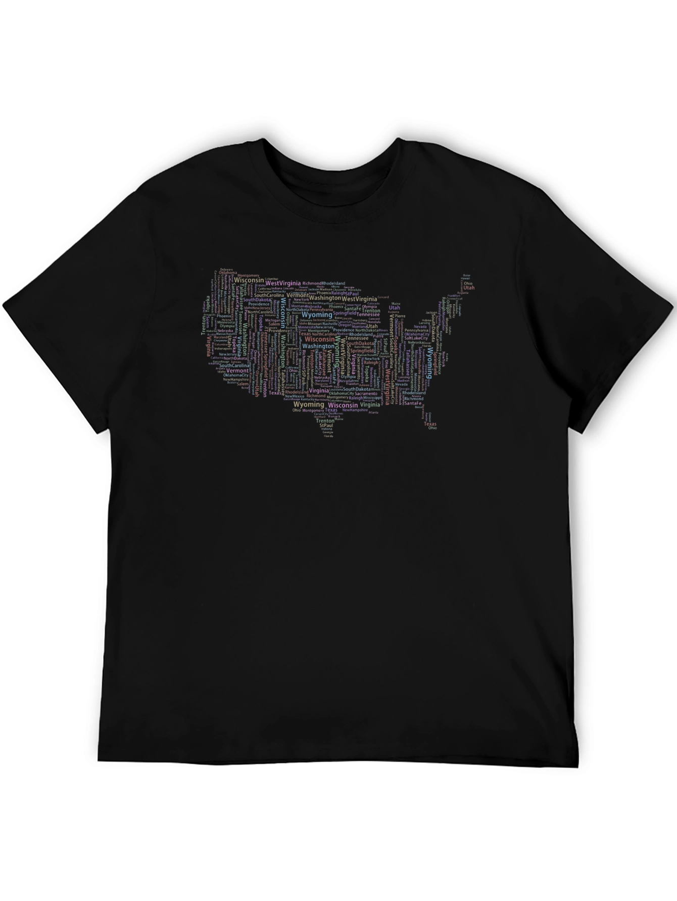 USA States Typography T-Shirt - Black