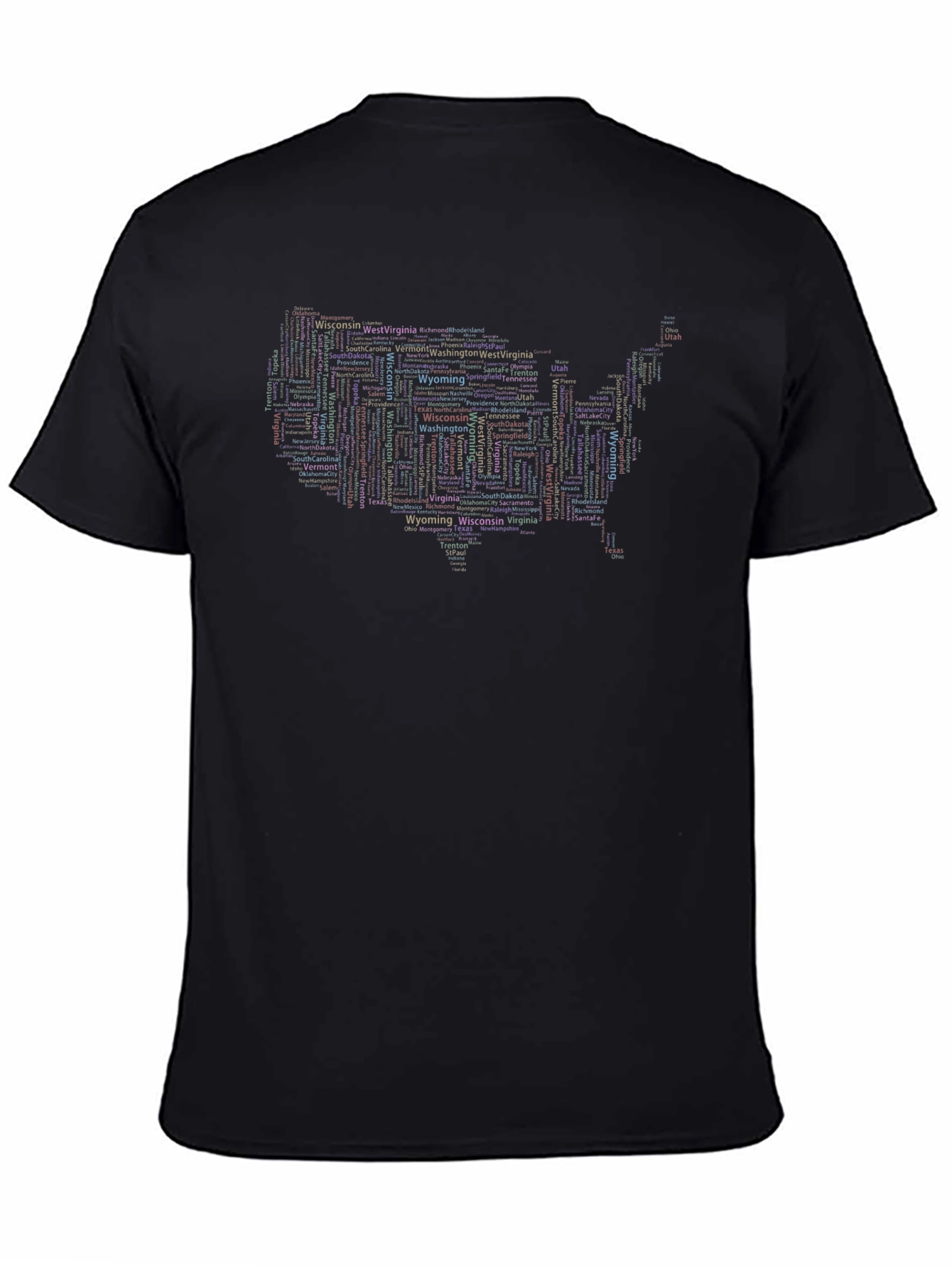 USA States Typography T-Shirt - Black