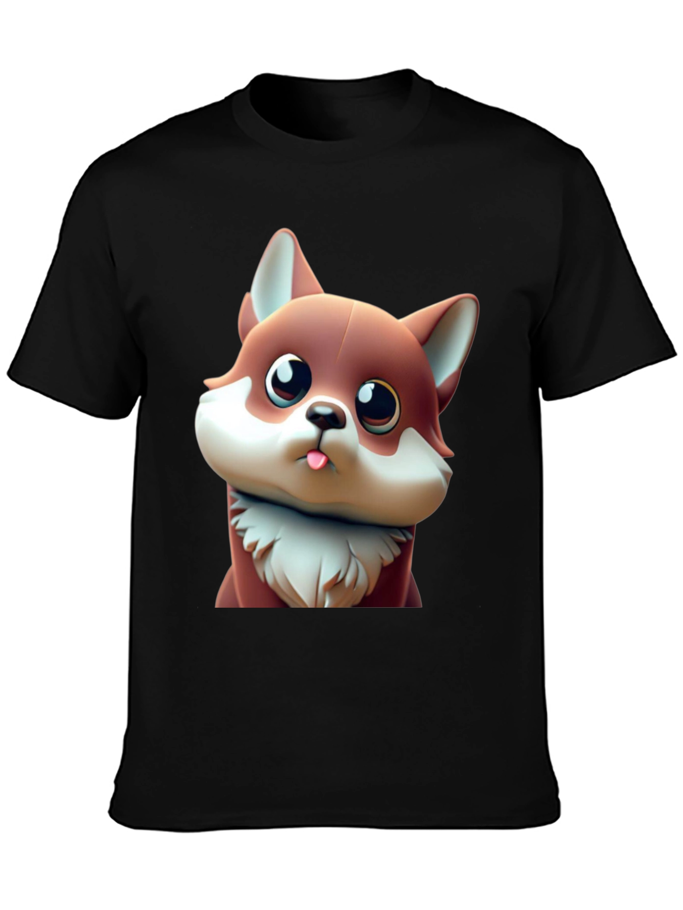Cute Cartoon Fox Black T-Shirt