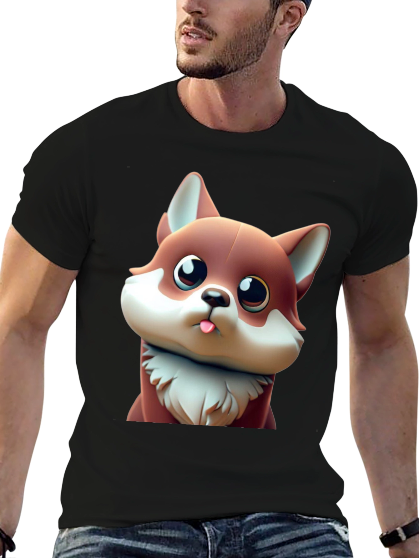 Cute Cartoon Fox Black T-Shirt