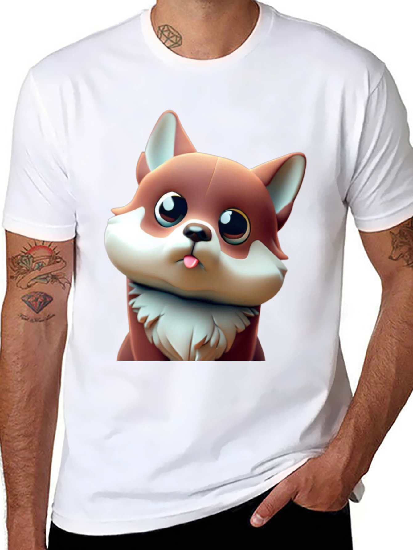 Cute Cartoon Fox Black T-Shirt