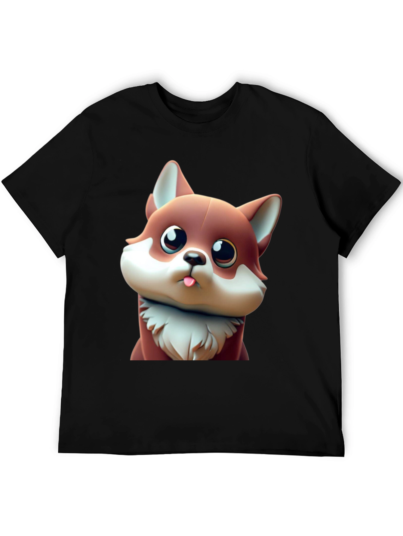 Cute Cartoon Fox Black T-Shirt