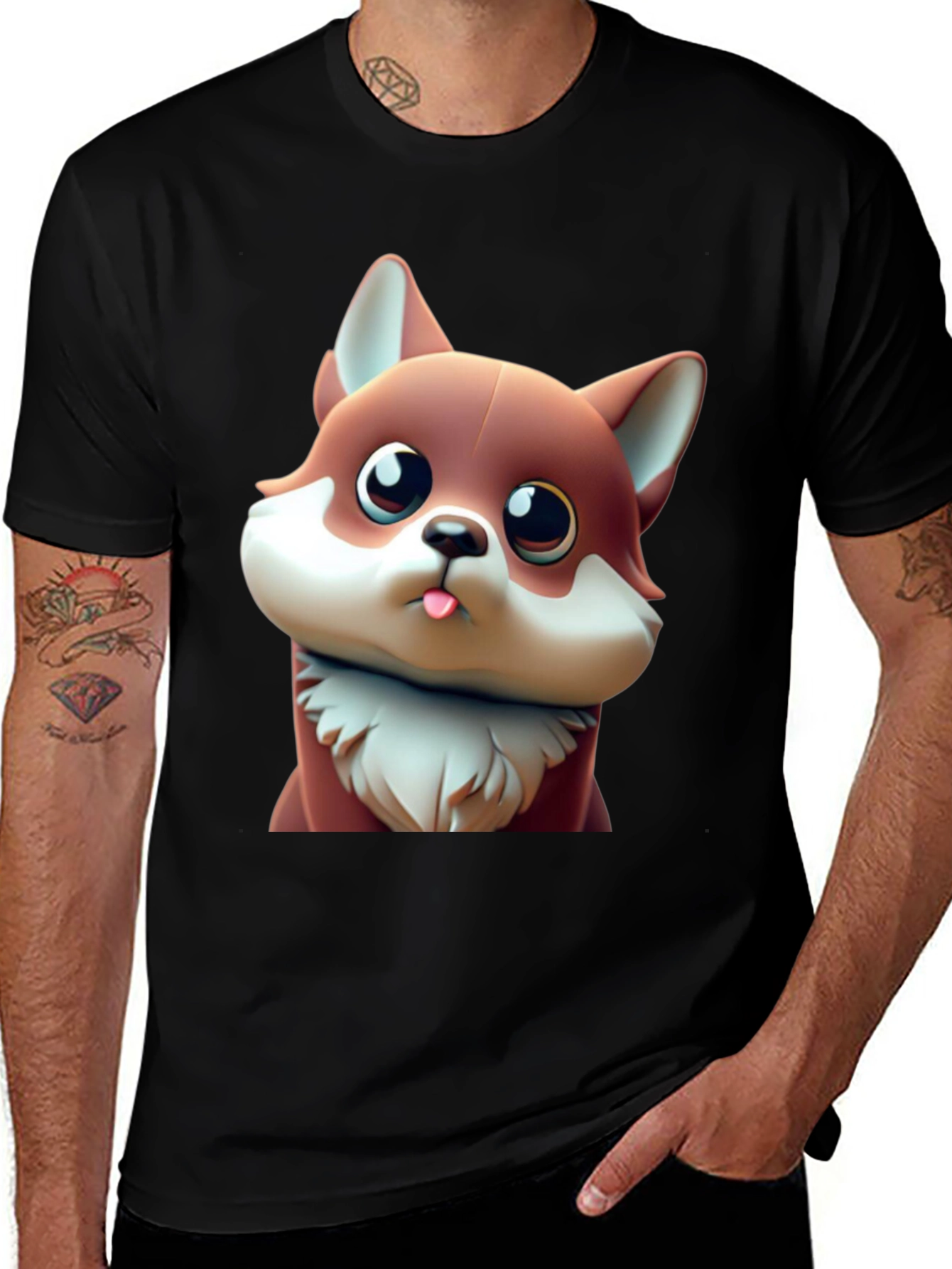 Cute Cartoon Fox Black T-Shirt