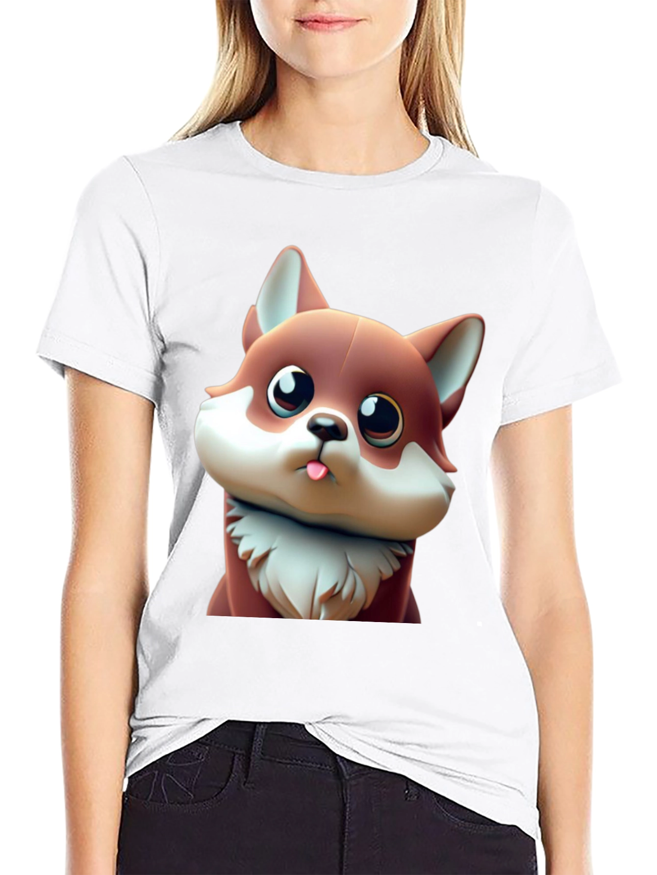 Cute Cartoon Fox Black T-Shirt