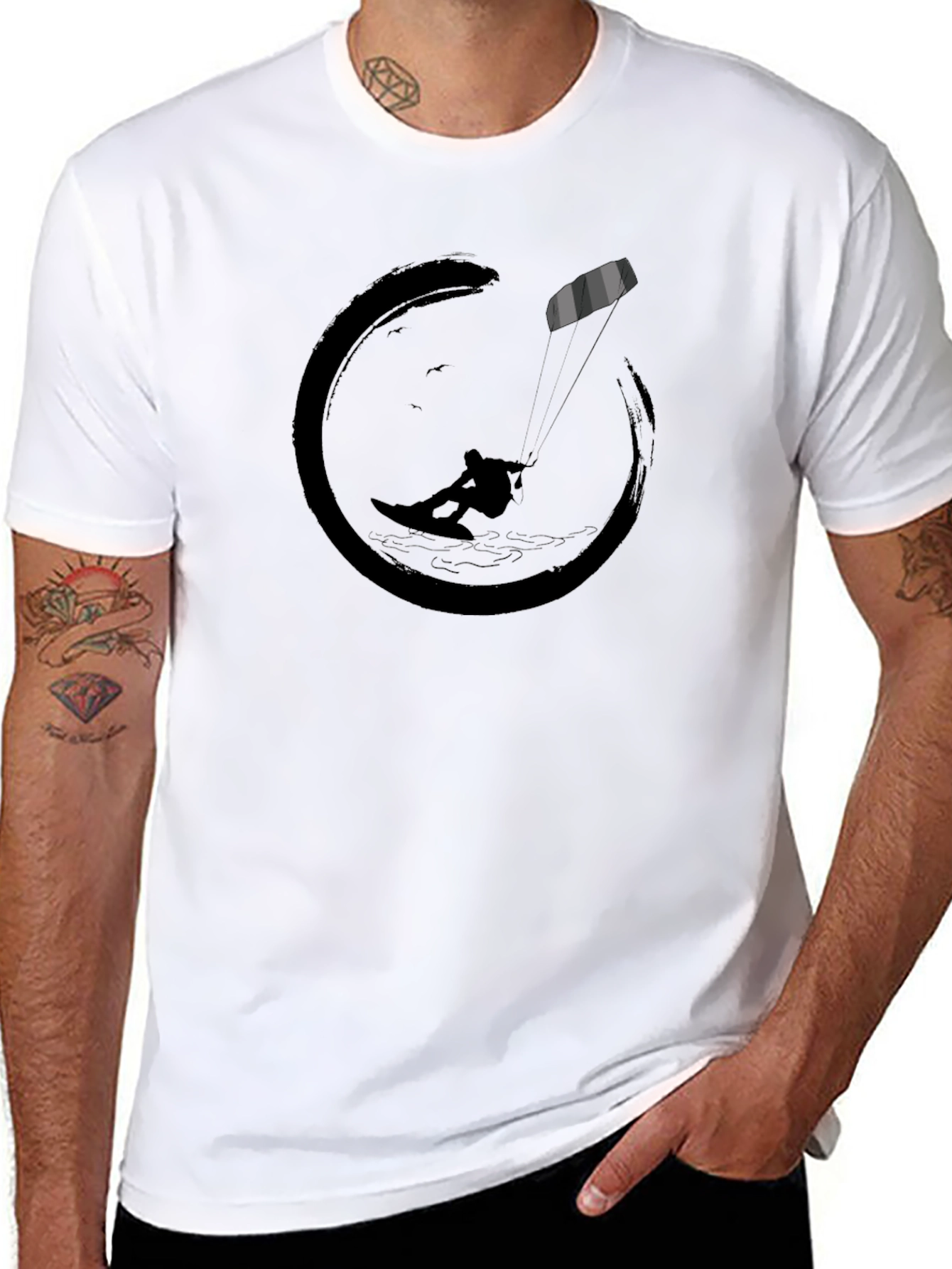Black T-Shirt with Kitesurfing Graphic
