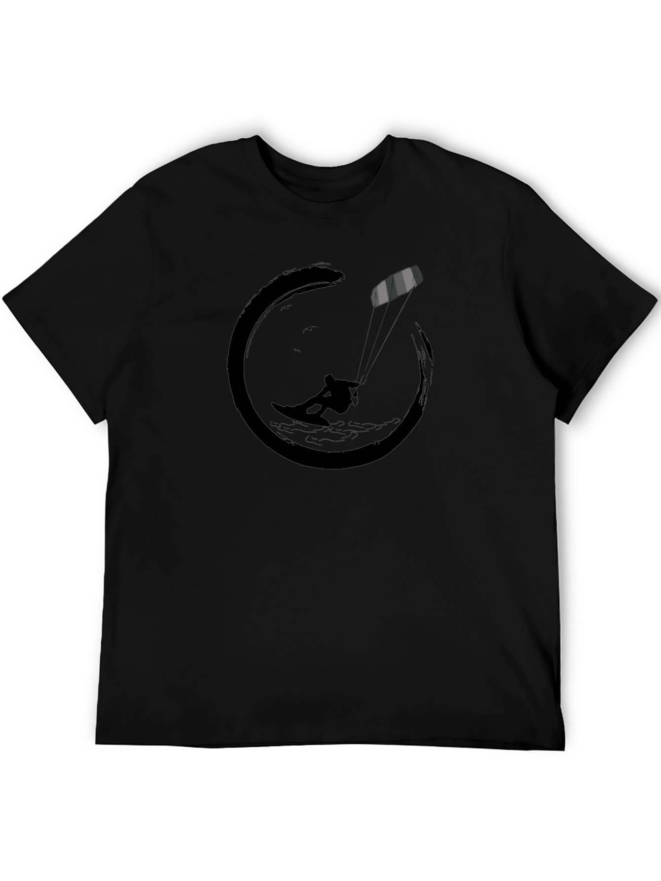 Black T-Shirt with Kitesurfing Graphic