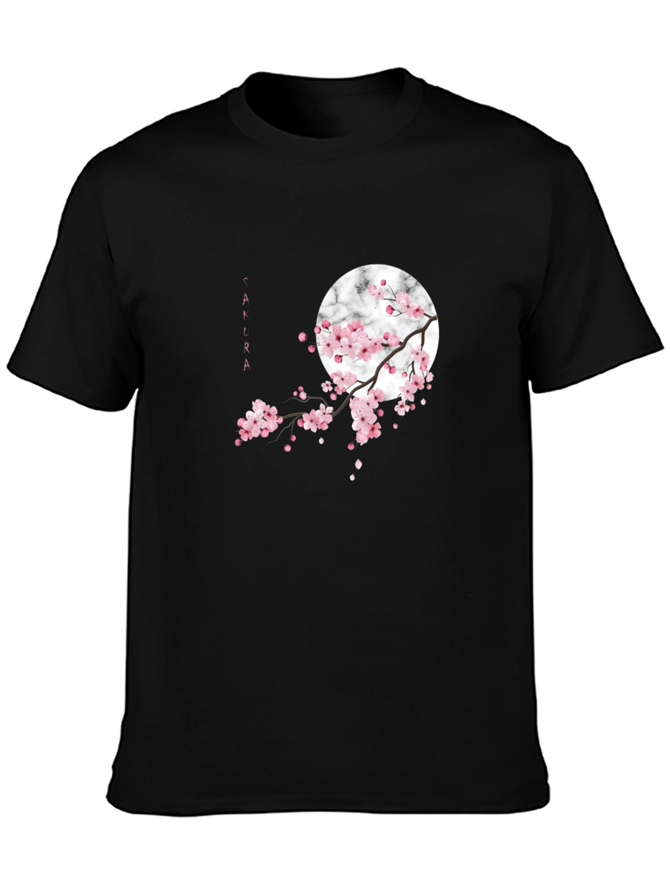 Sakura Blossom Graphic Tee - Black Cotton Casual Shirt