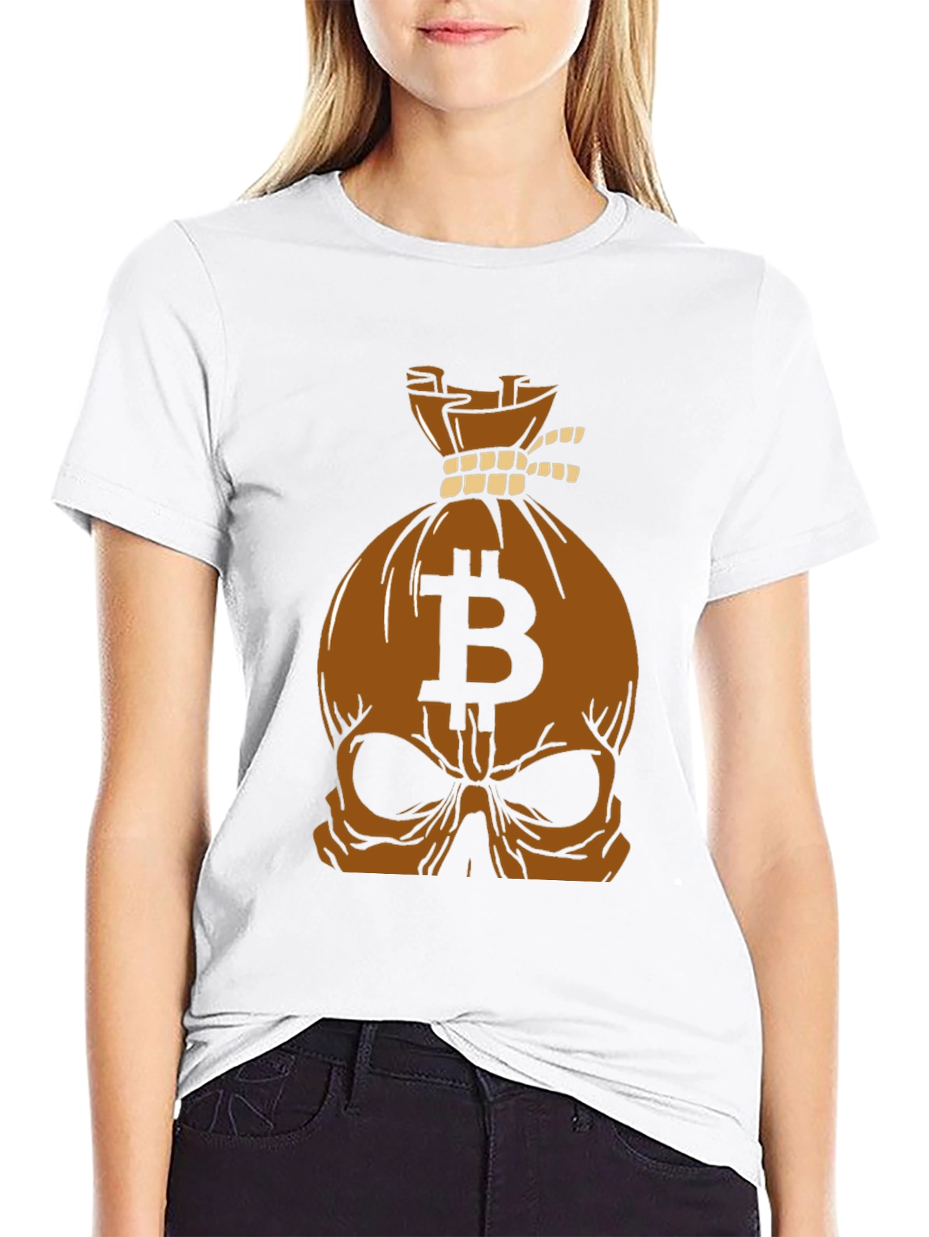 Bitcoin Skull Bag Graphic Tee - Crypto Style