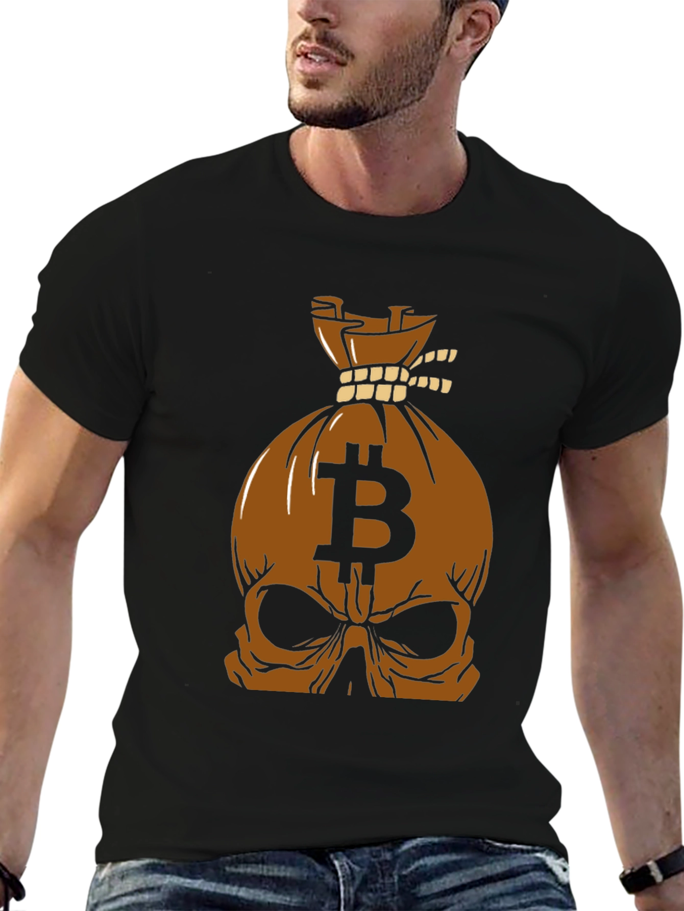 Bitcoin Skull Bag Graphic Tee - Crypto Style