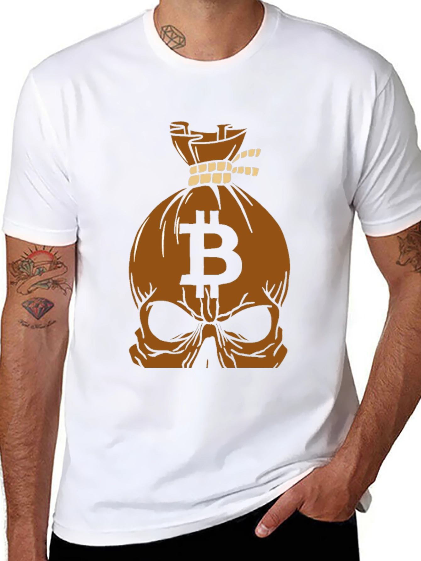 Bitcoin Skull Bag Graphic Tee - Crypto Style