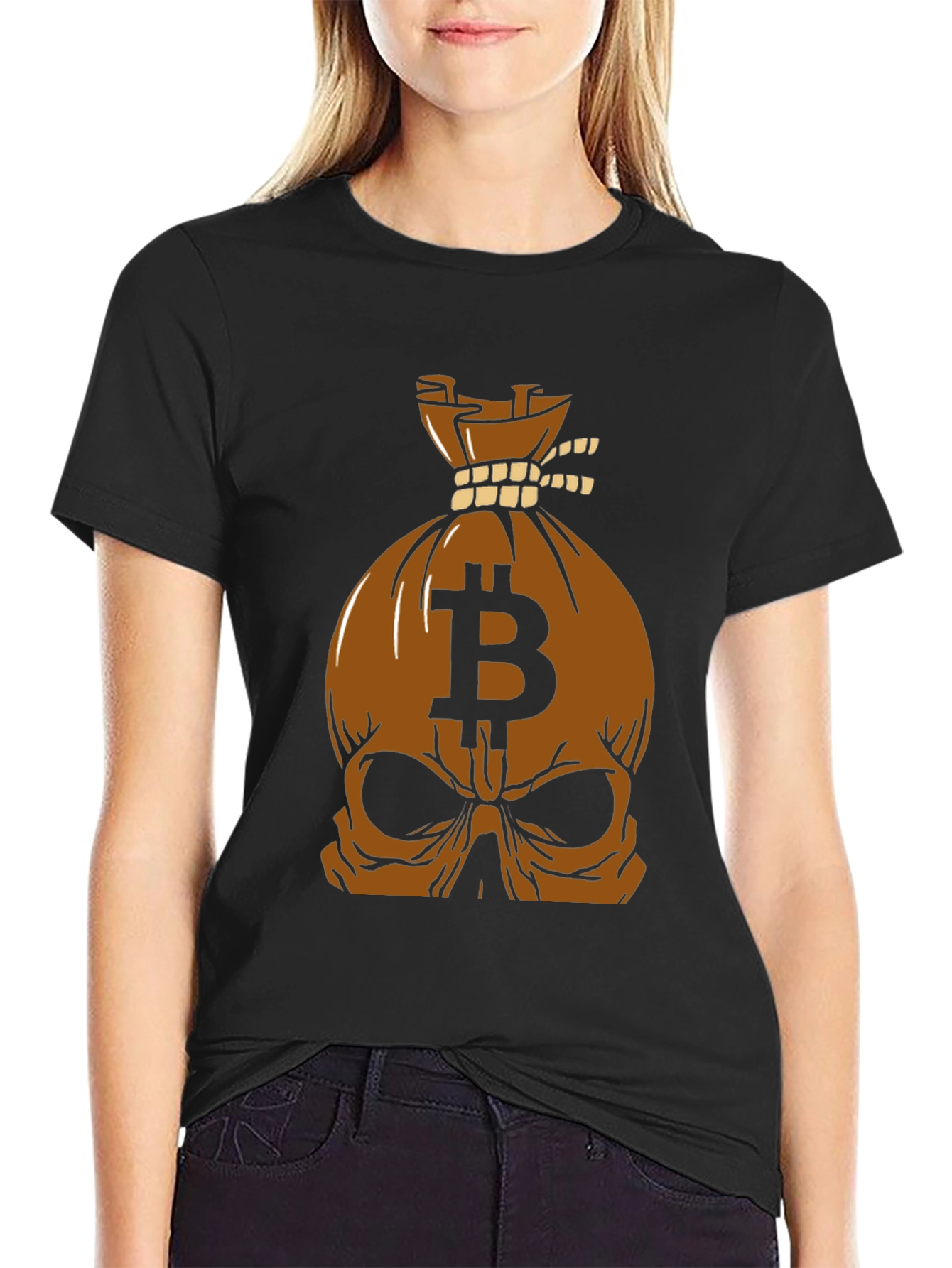Bitcoin Skull Bag Graphic Tee - Crypto Style