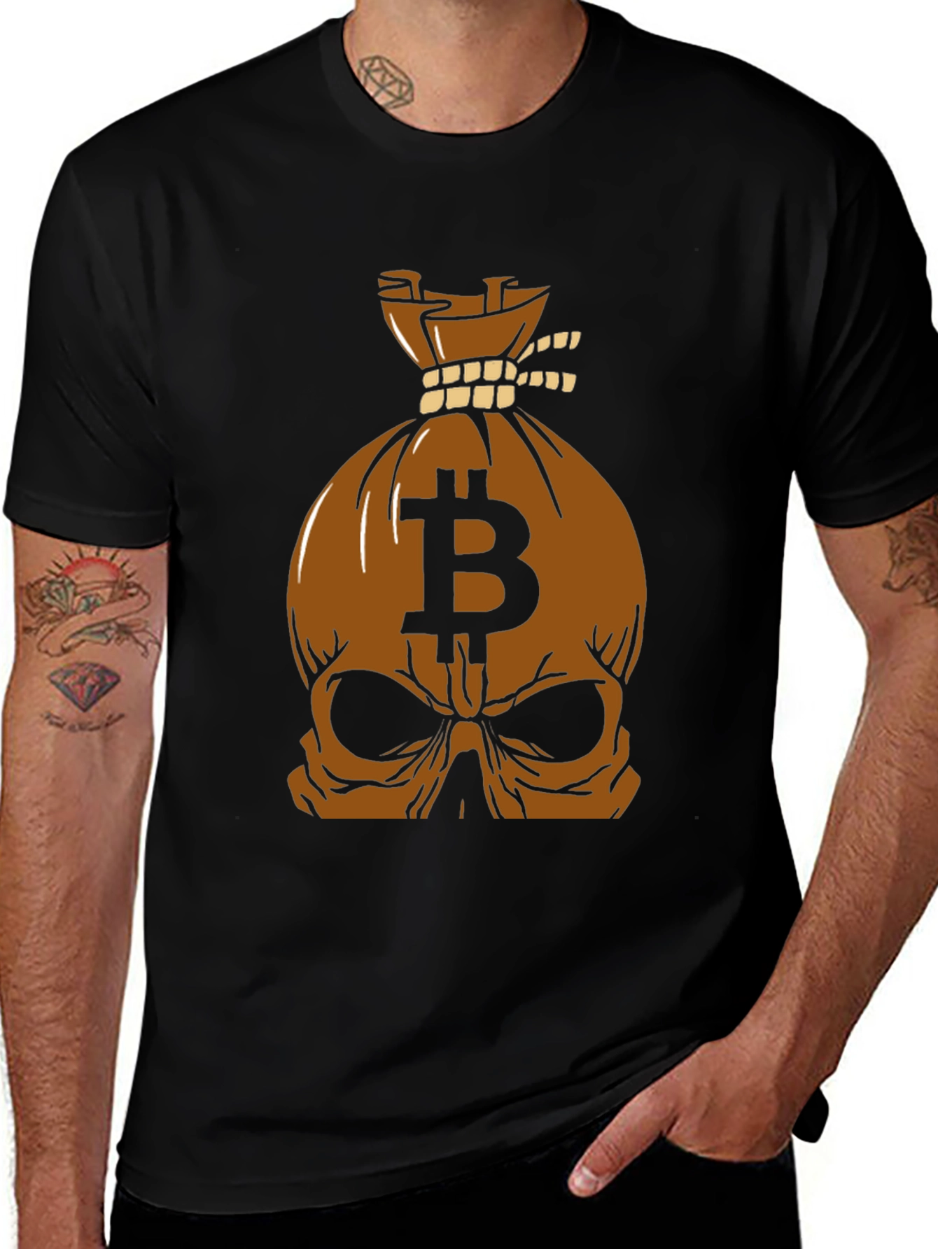 Bitcoin Skull Bag Graphic Tee - Crypto Style