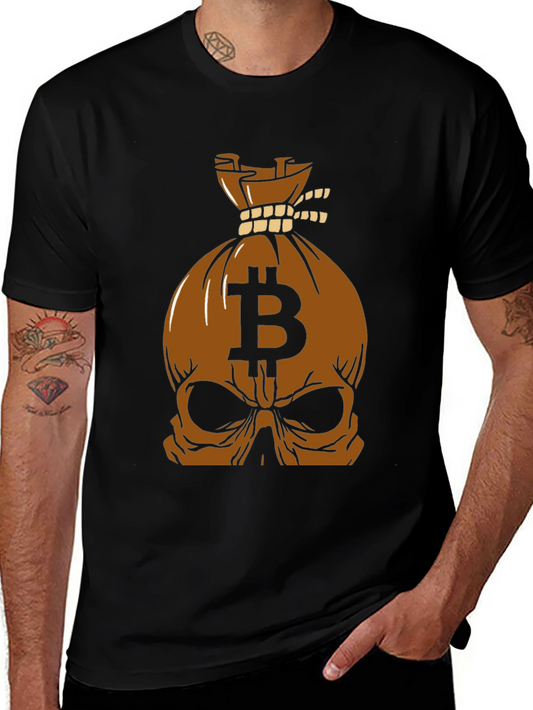 Bitcoin Skull Bag Graphic Tee - Crypto Style