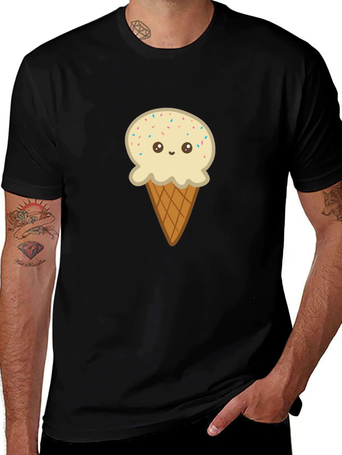Ice Cream Cone Graphic Tee - Black Cotton T-Shirt