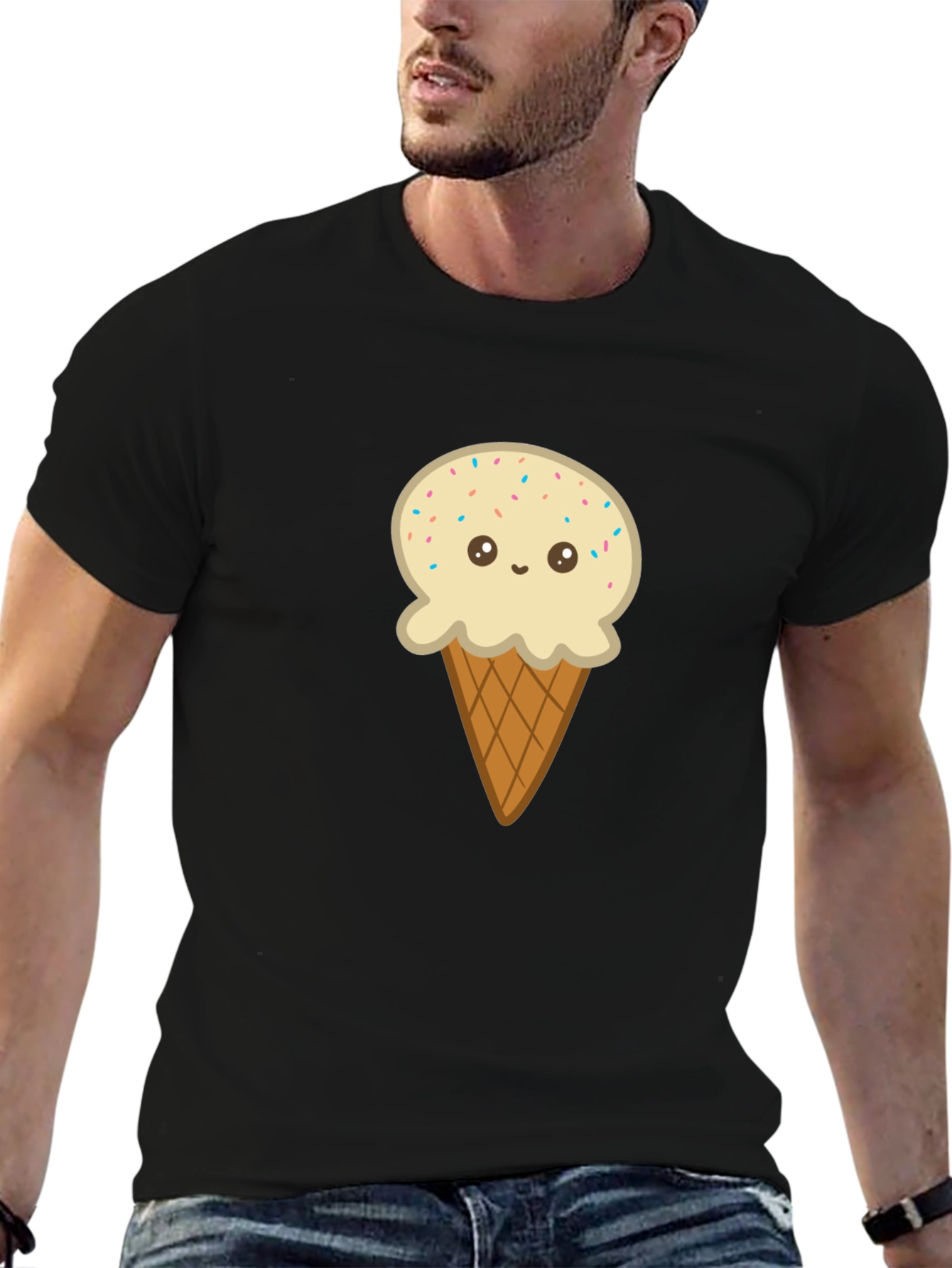 Ice Cream Cone Graphic Tee - Black Cotton T-Shirt