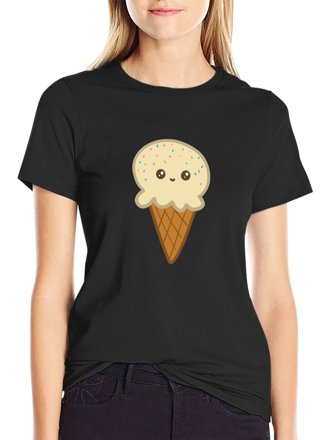 Ice Cream Cone Graphic Tee - Black Cotton T-Shirt