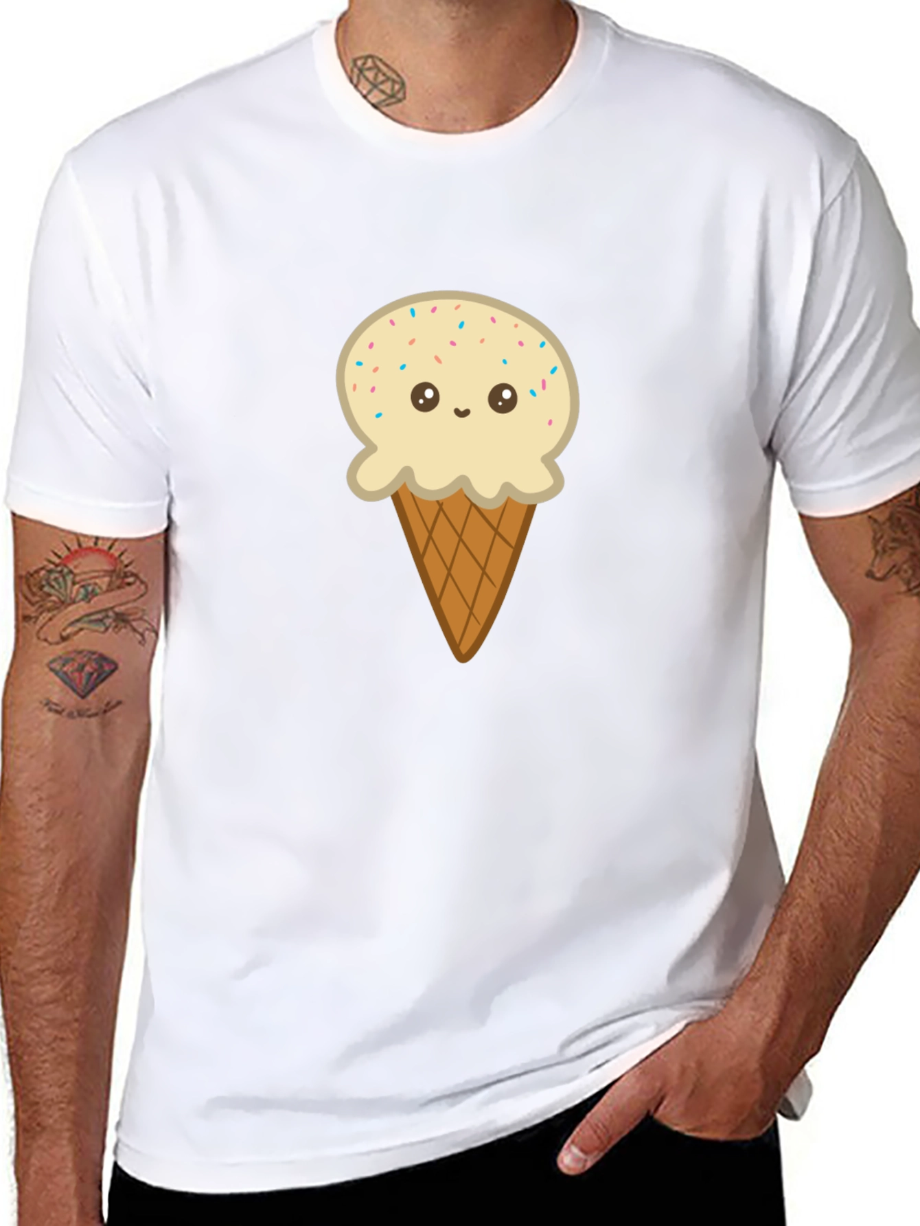 Ice Cream Cone Graphic Tee - Black Cotton T-Shirt