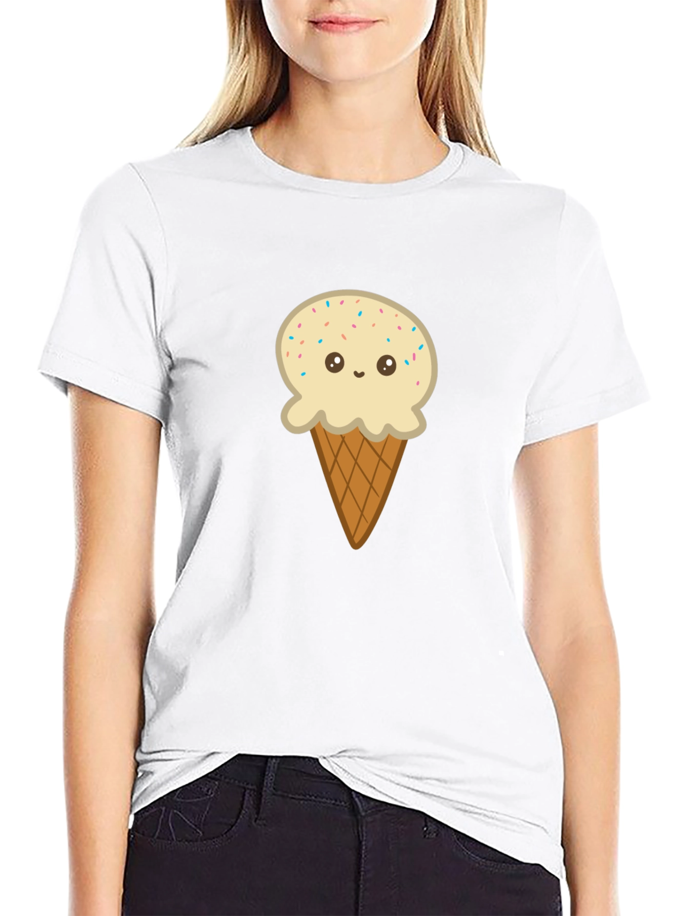 Ice Cream Cone Graphic Tee - Black Cotton T-Shirt