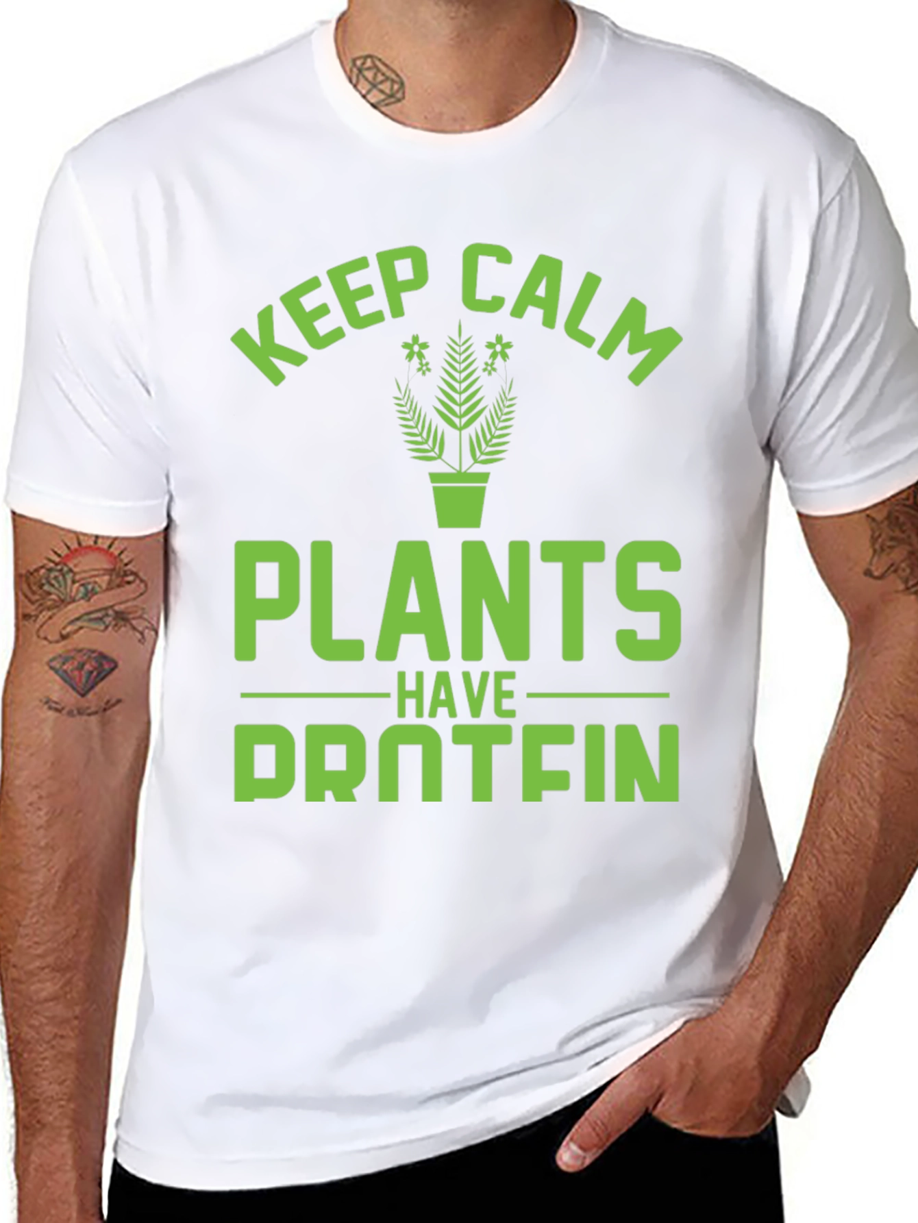 Keep Calm Plants Have Protein Funny Vegan T-Shirt